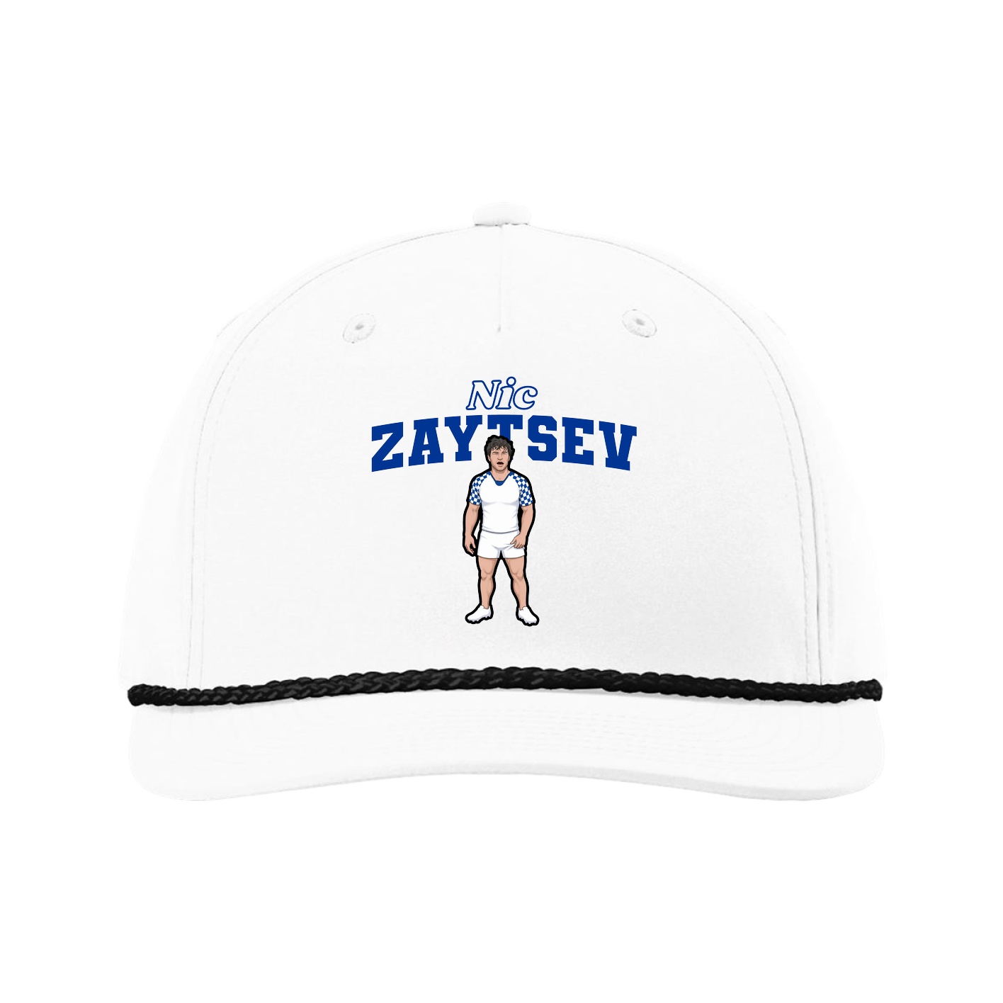 Five-Panel Classic Rope Cap — Name Arch in White