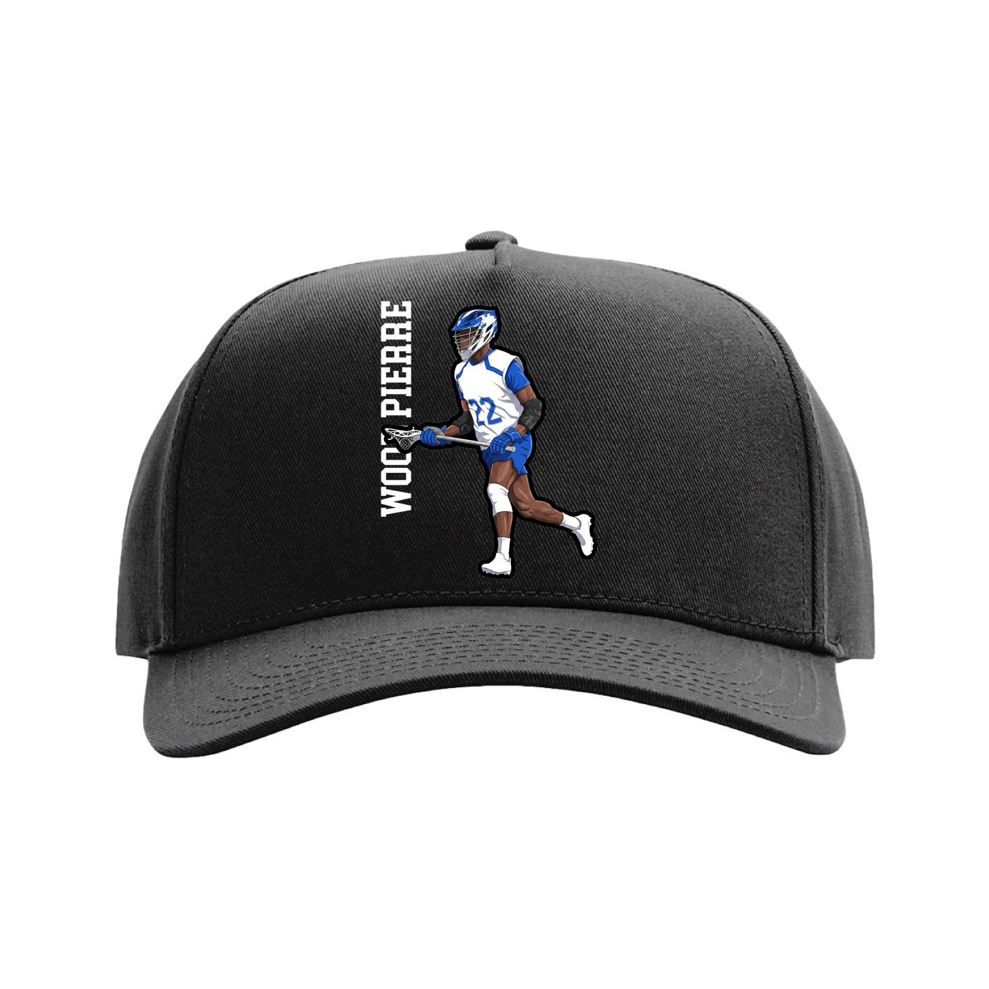 Full Fabric Five-Panel Champ Cap — Name Vertical in Black