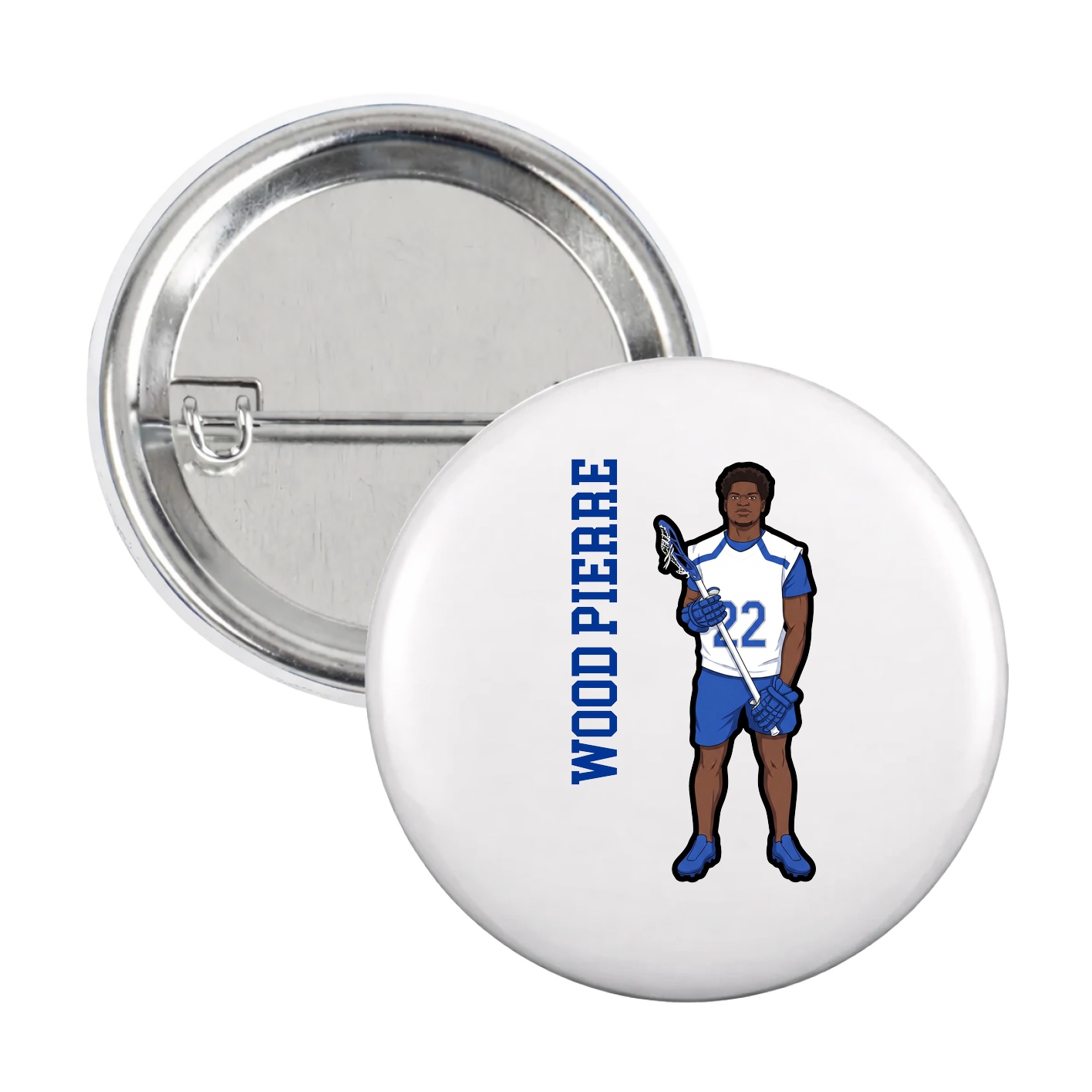 Game Day Button — Name Vertical in White