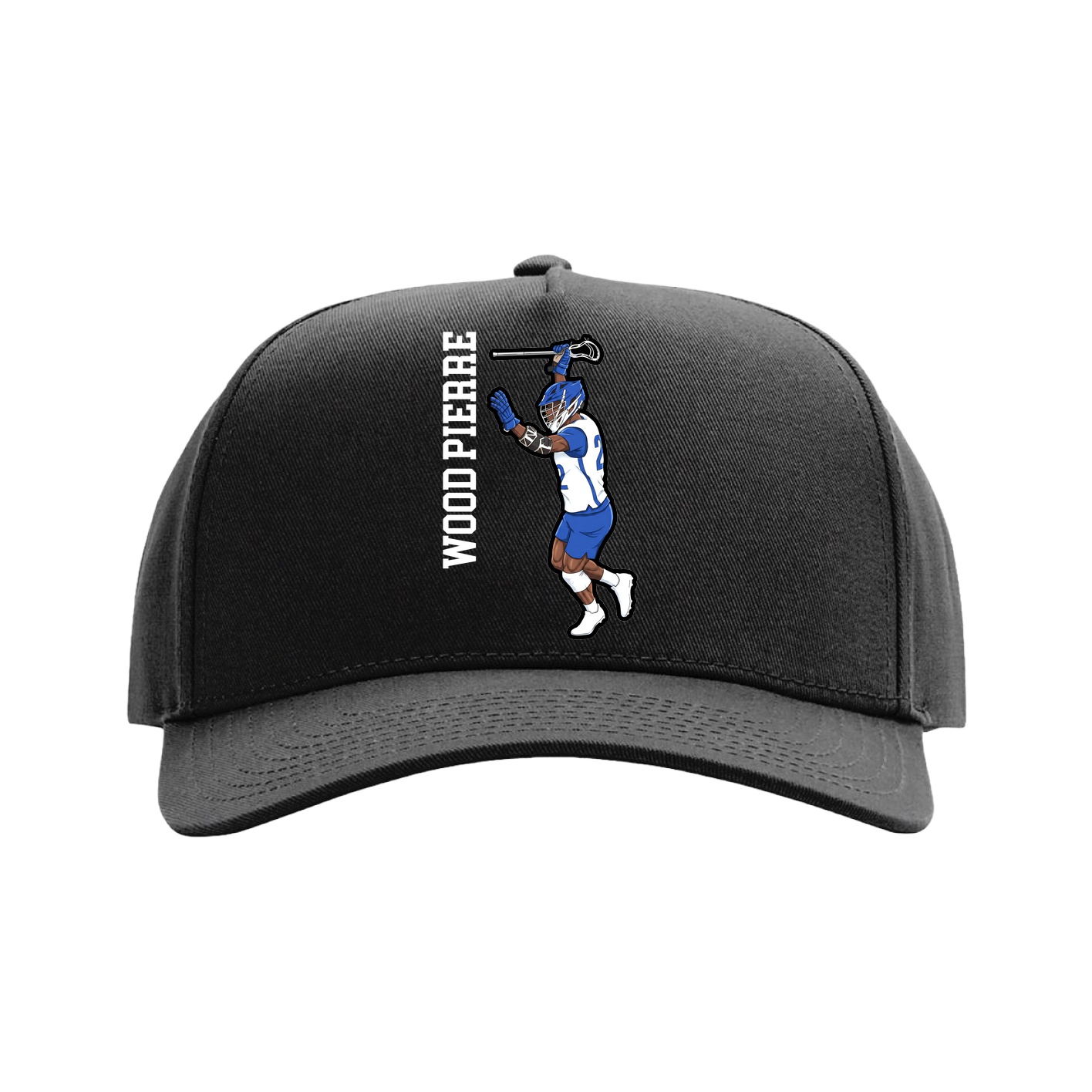 Full Fabric Five-Panel Champ Cap — Name Vertical in Black