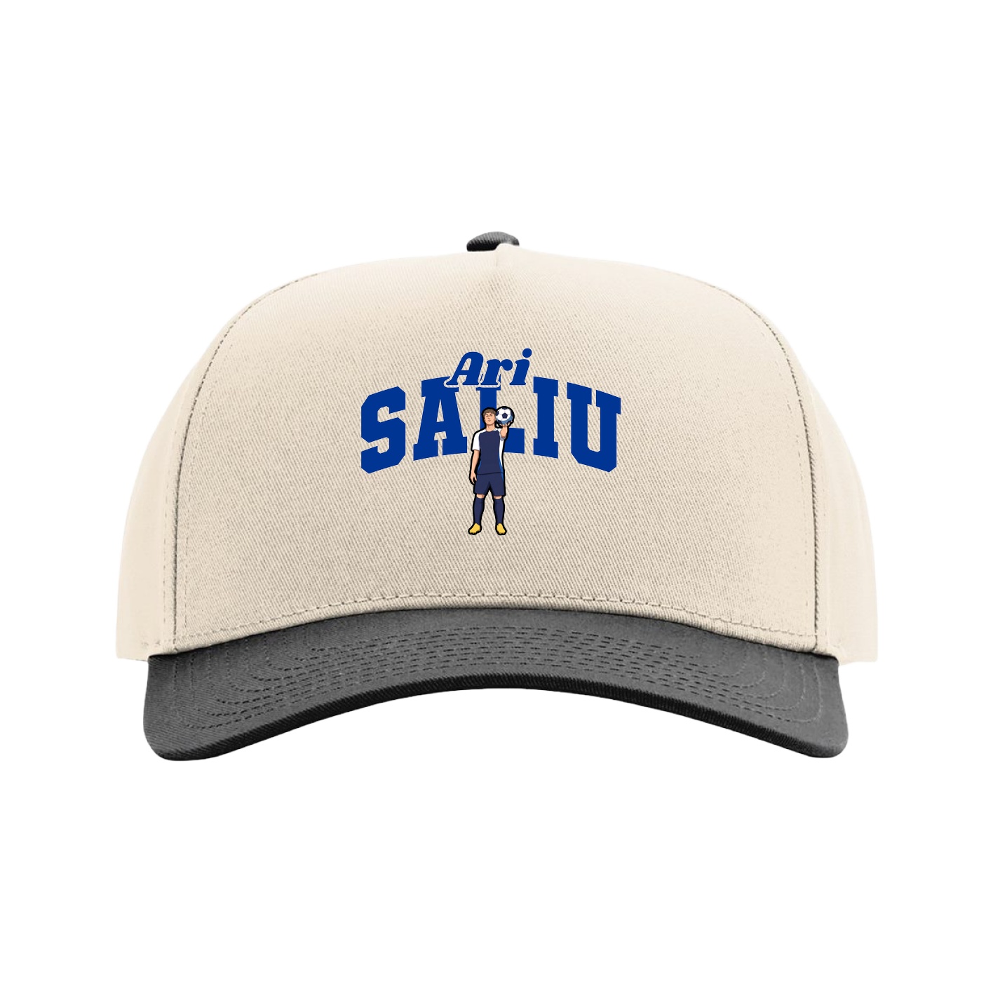 Full Fabric Five-Panel Champ Cap — Signature Arch in Cream/Black