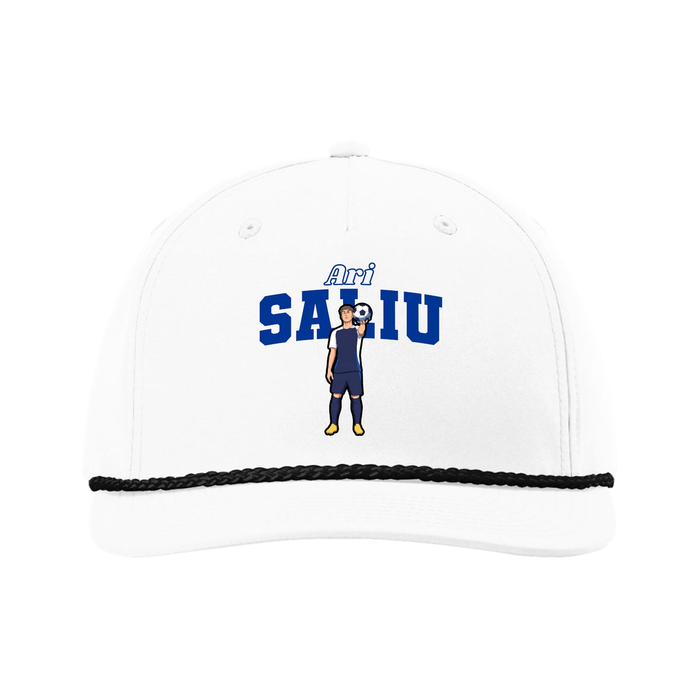 Five-Panel Classic Rope Cap — Name Arch in White