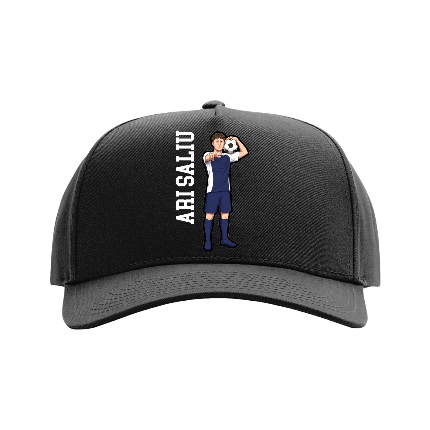 Full Fabric Five-Panel Champ Cap — Name Vertical in Black
