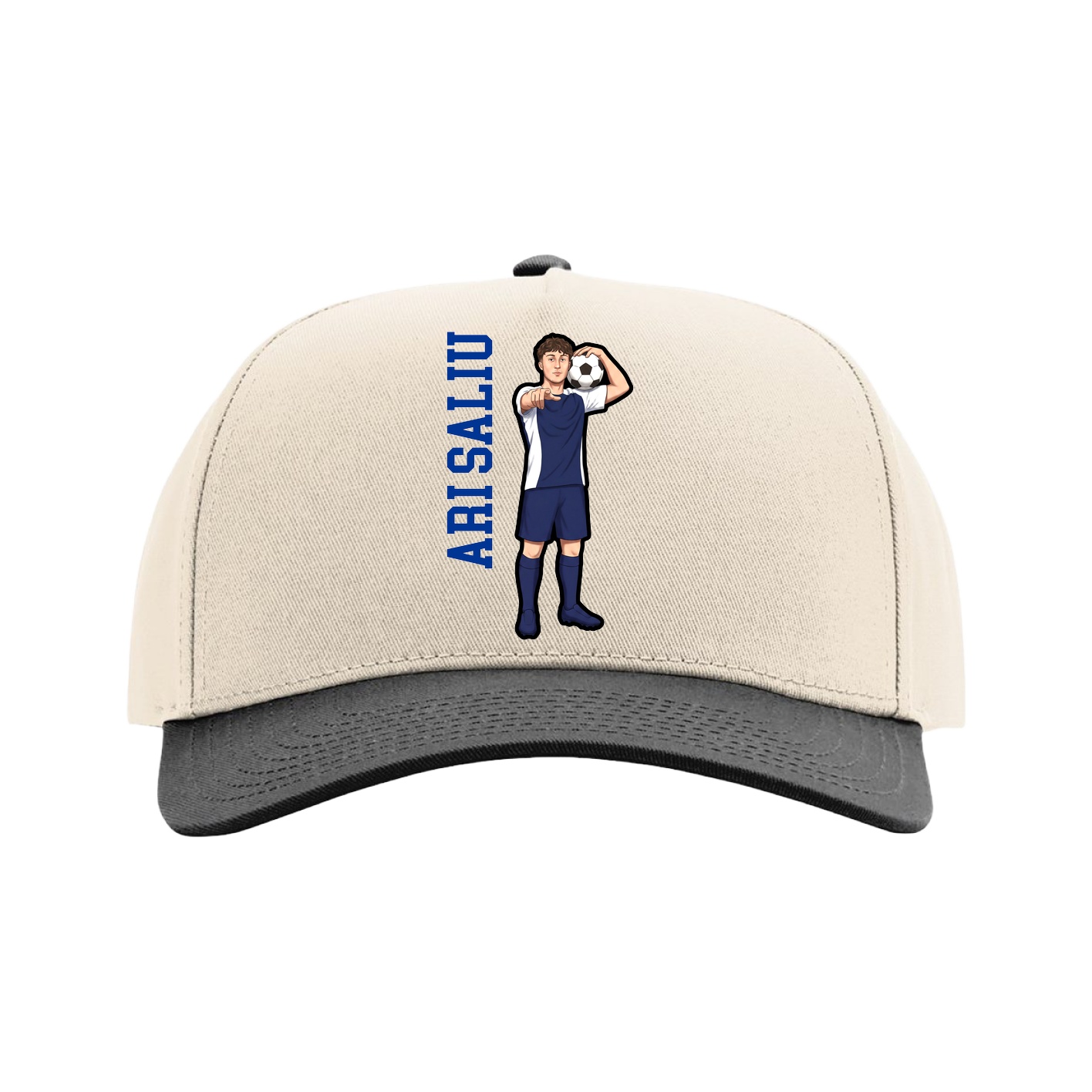 Full Fabric Five-Panel Champ Cap — Name Vertical in Cream/Black