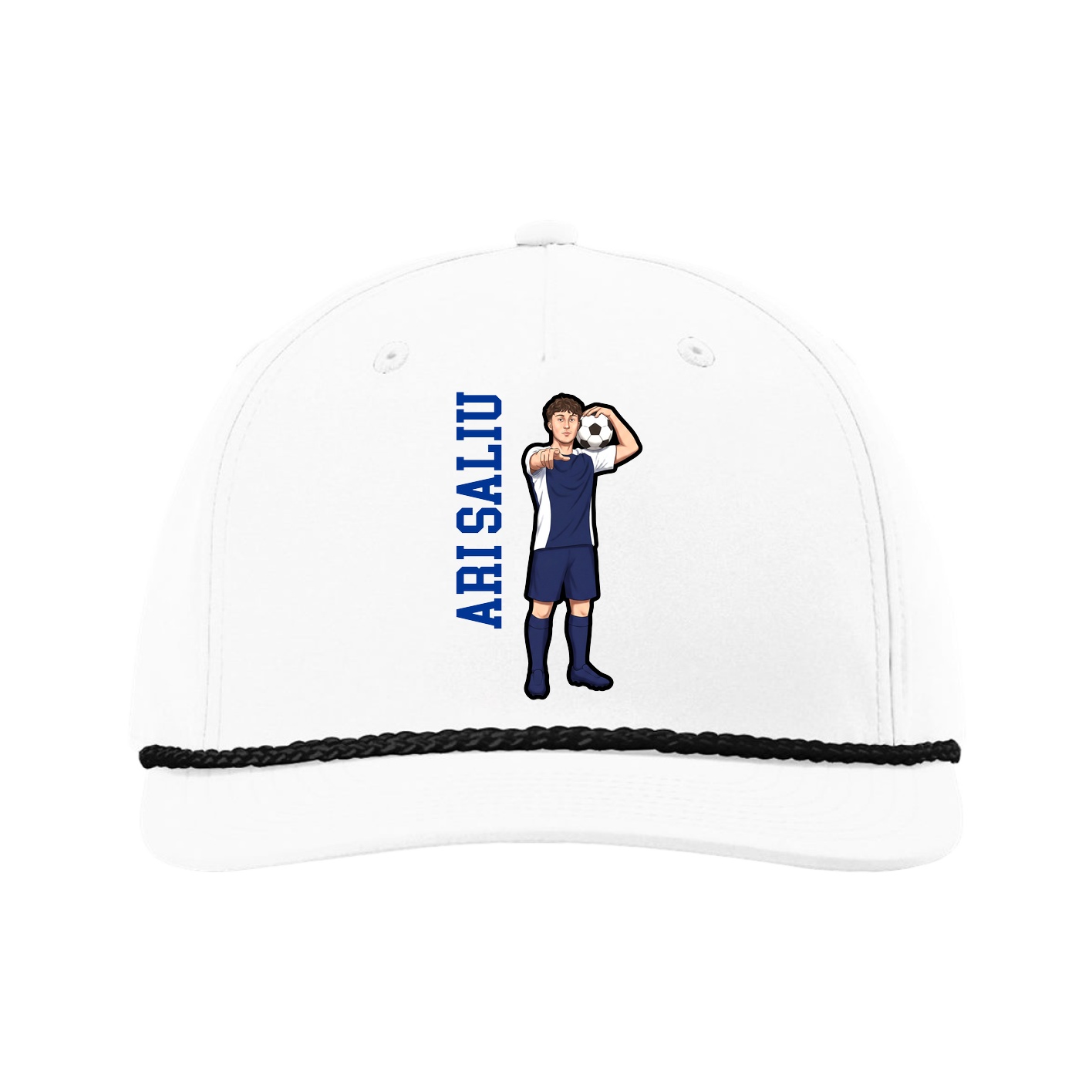 Five-Panel Classic Rope Cap — Name Vertical in White