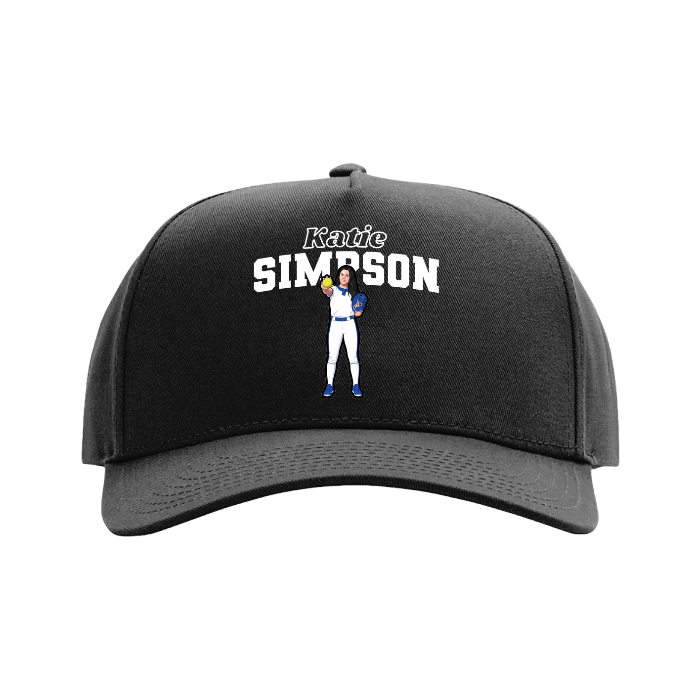 Full Fabric Five-Panel Champ Cap — Name Arch in Black
