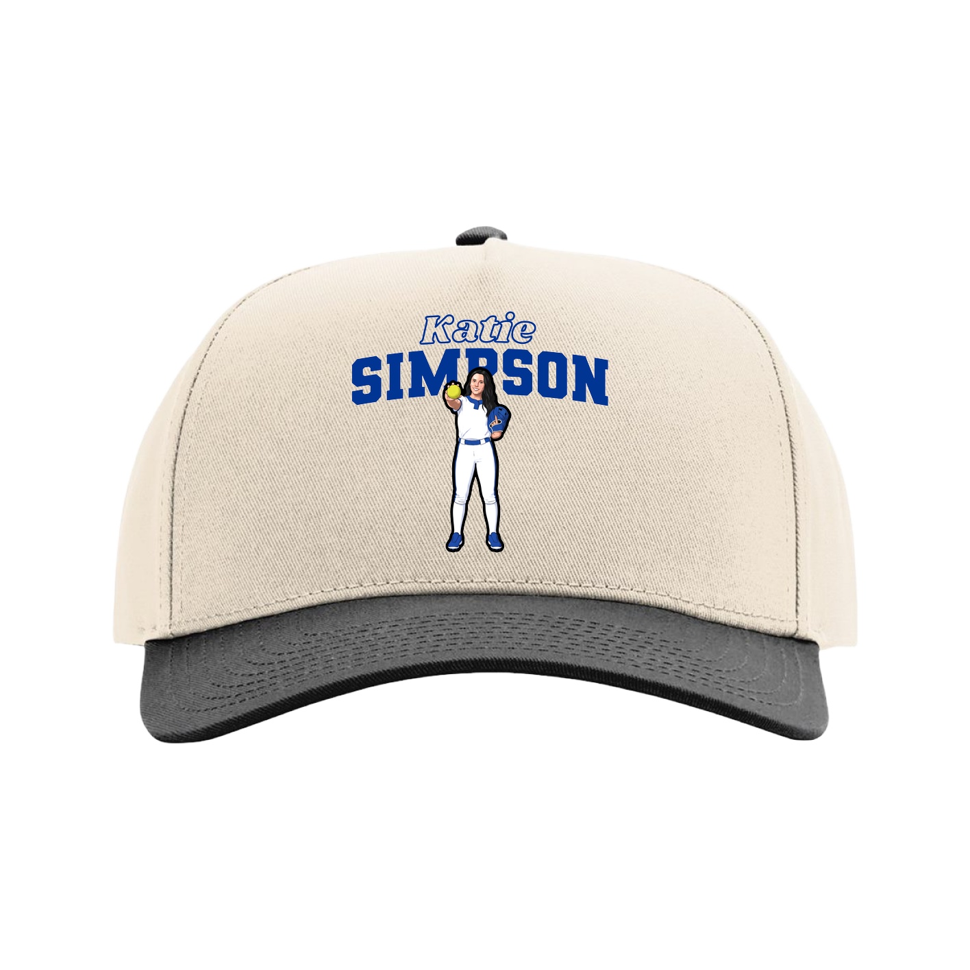 Full Fabric Five-Panel Champ Cap — Name Arch in Cream/Black