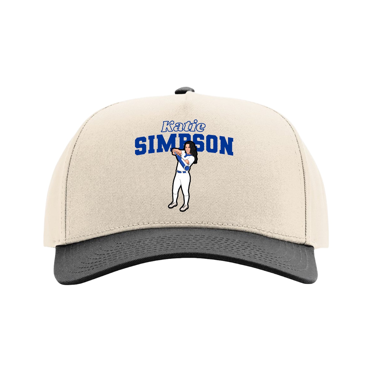 Full Fabric Five-Panel Champ Cap — Name Arch in Cream/Black