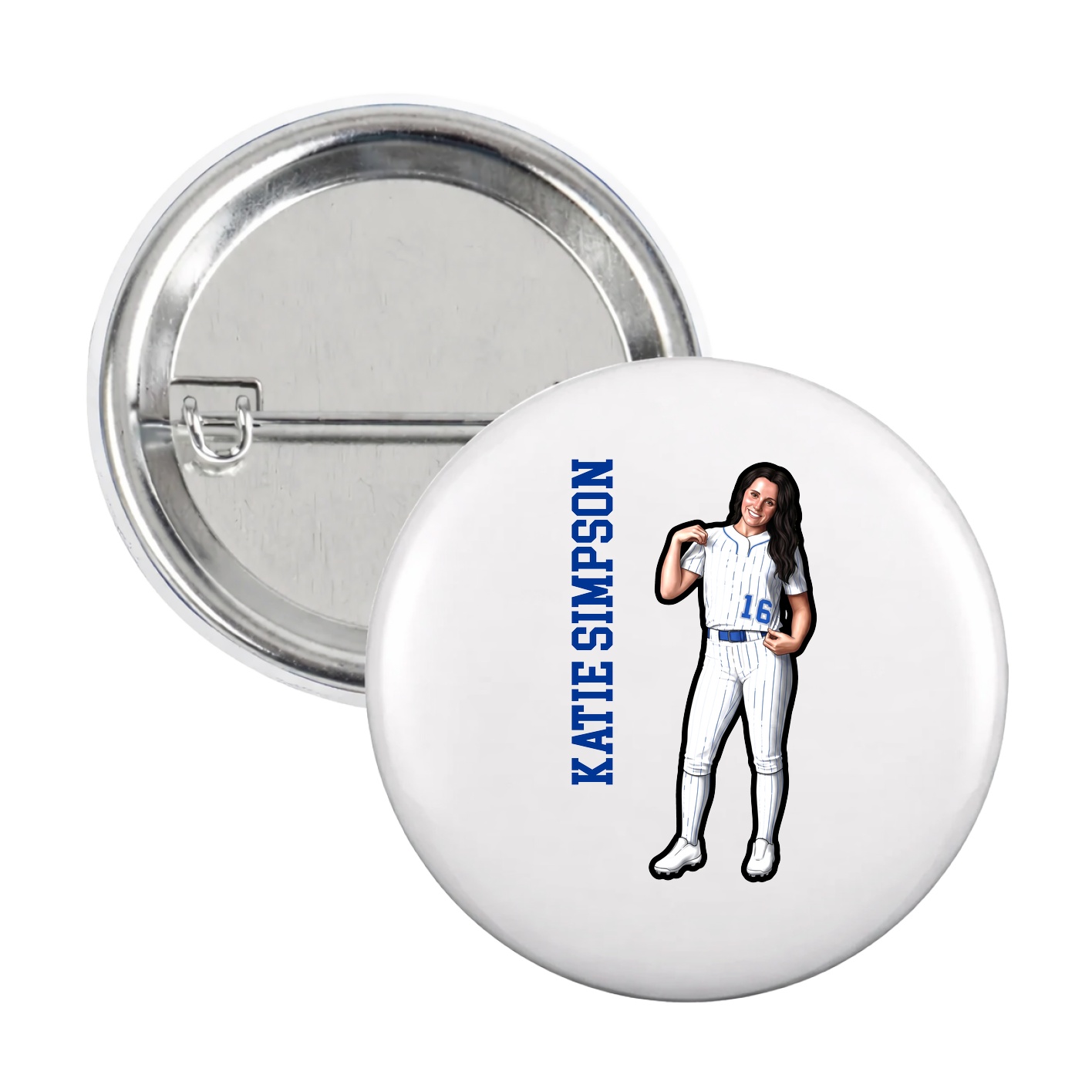 Game Day Button — Name Vertical in White