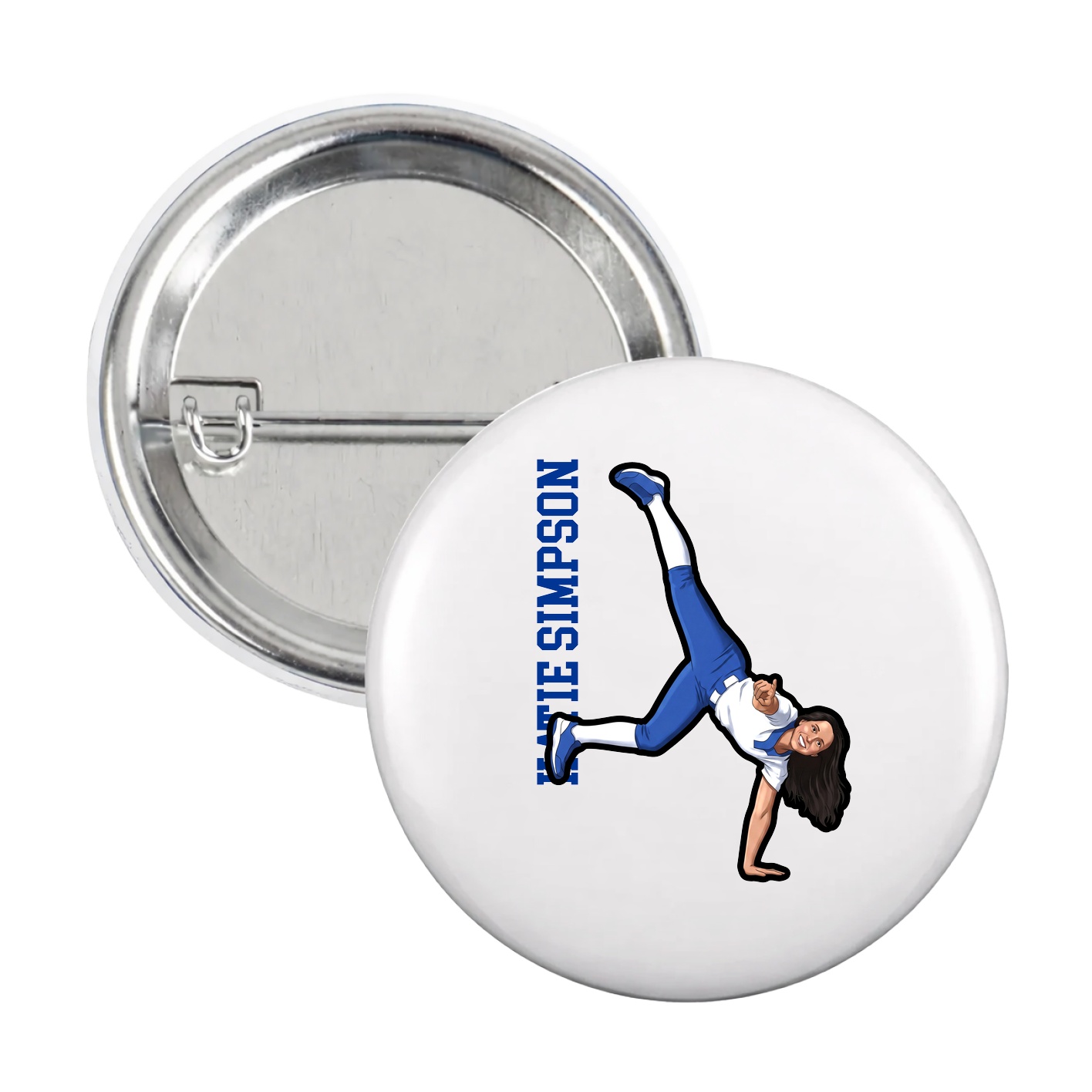 Game Day Button — Name Vertical in White