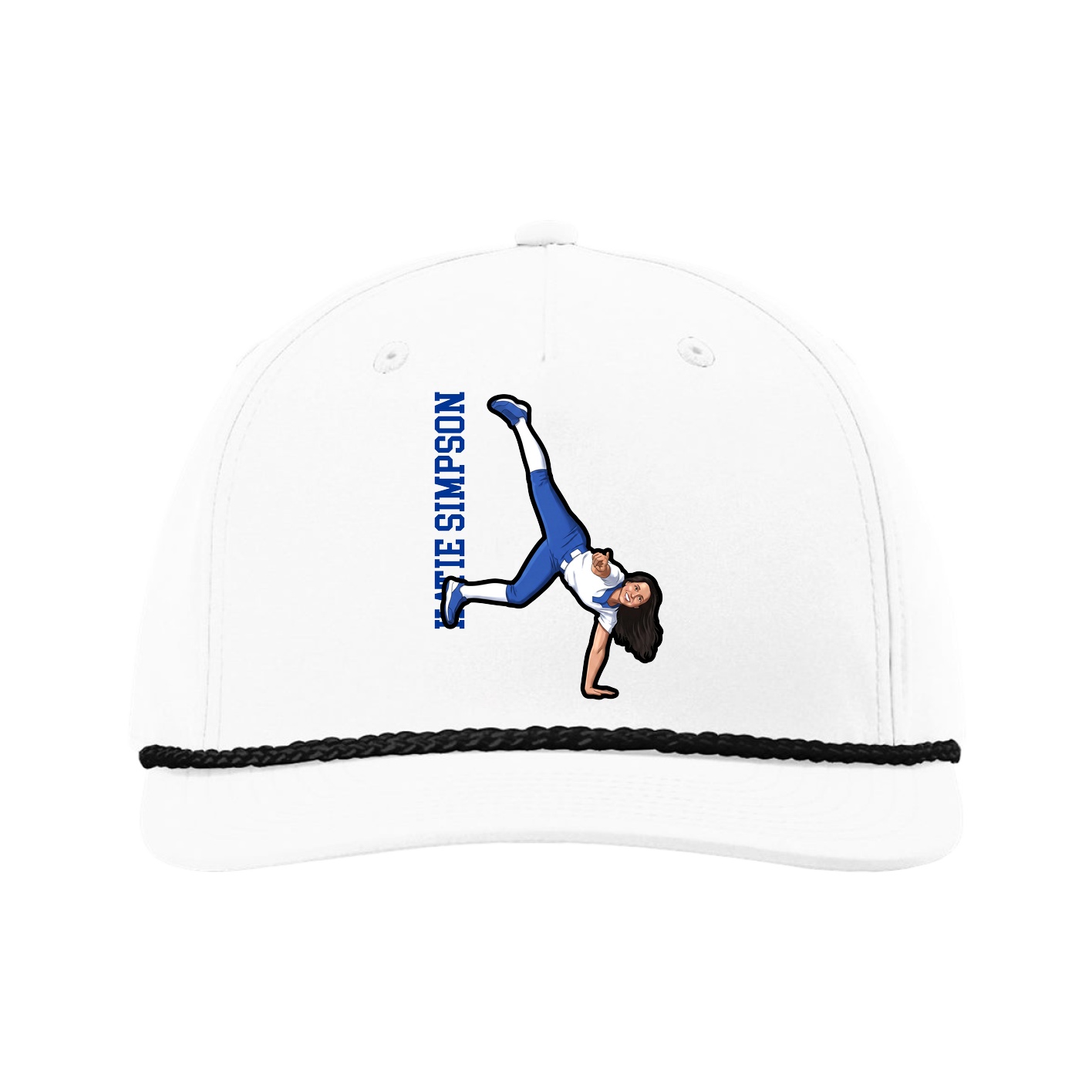 Five-Panel Classic Rope Cap — Name Vertical in White