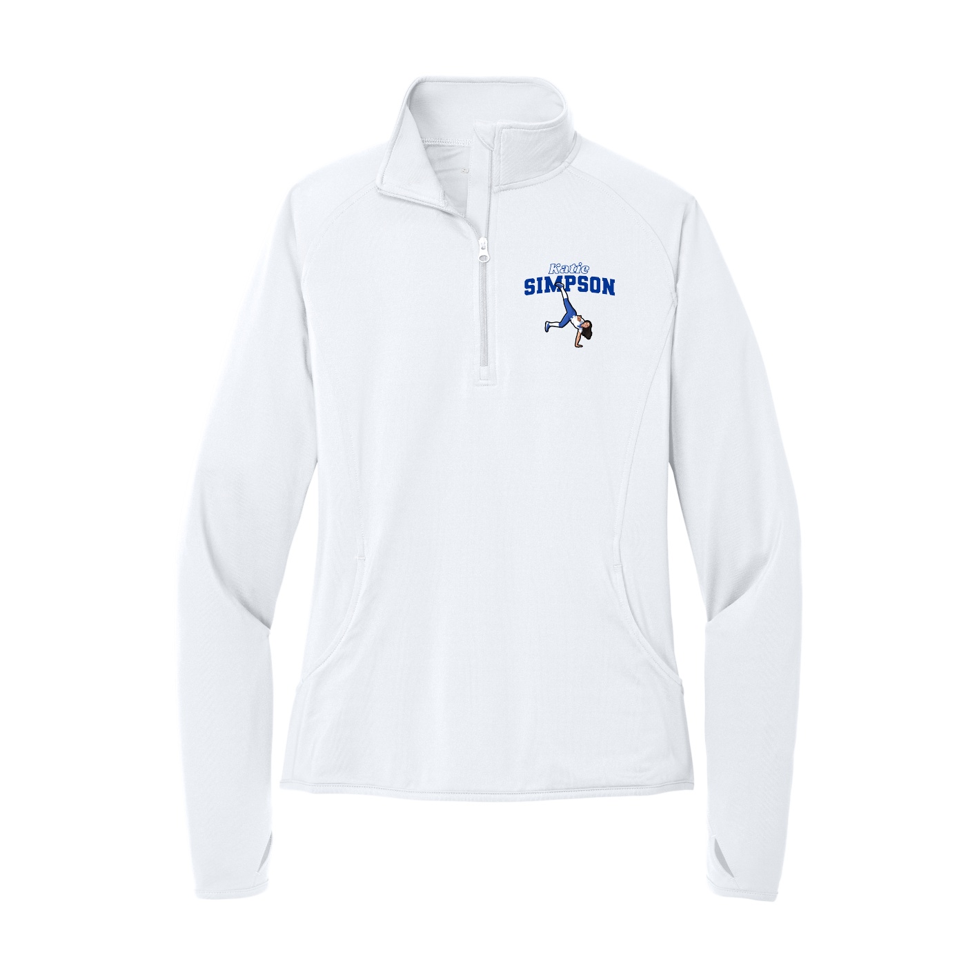 Women's Q-Zip Pullover — Name Arch in White