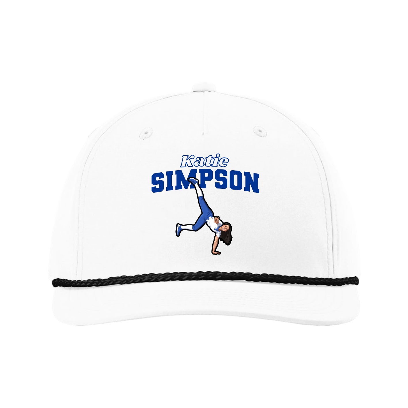 Five-Panel Classic Rope Cap — Name Arch in White
