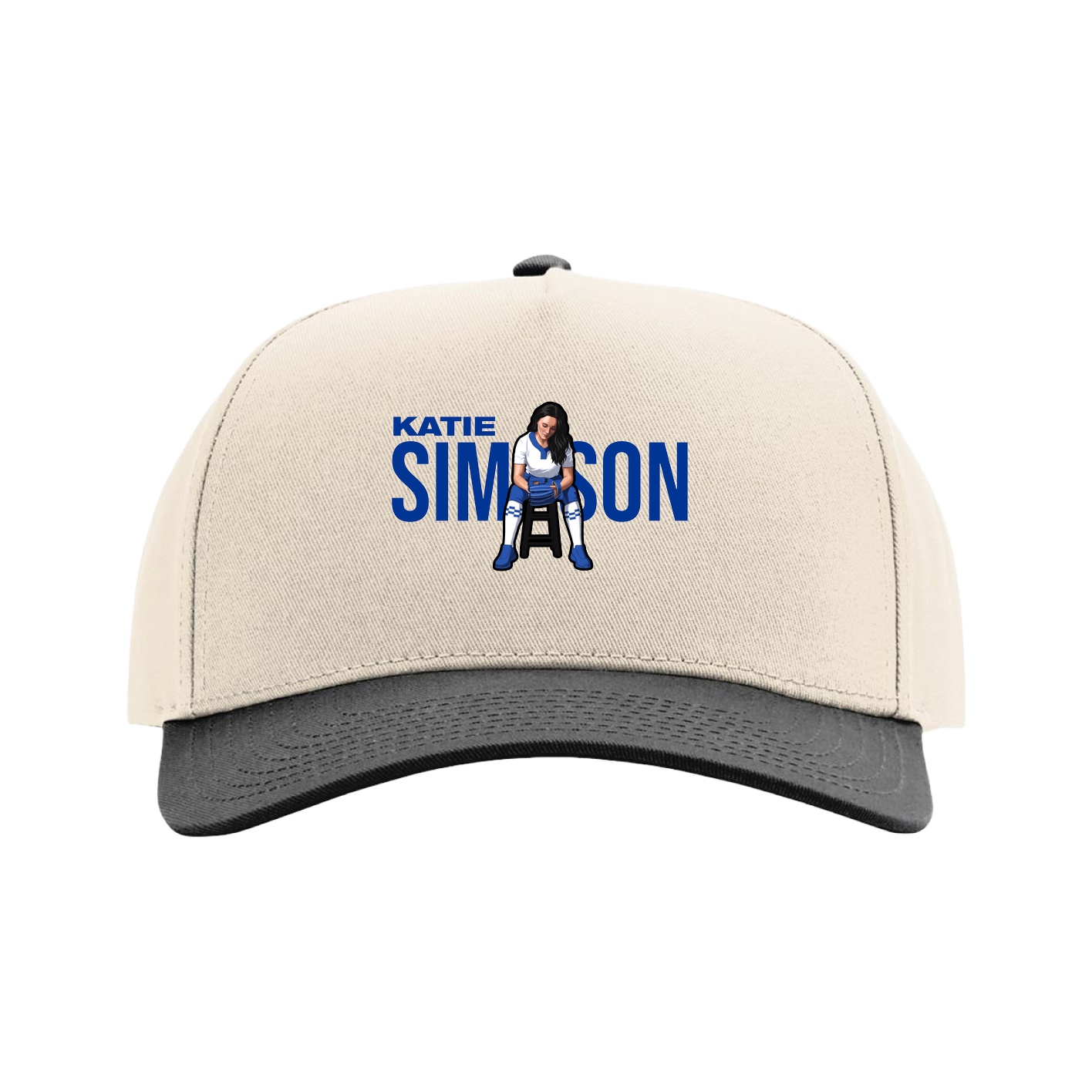 Full Fabric Five-Panel Champ Cap — Player Name in Cream/Black