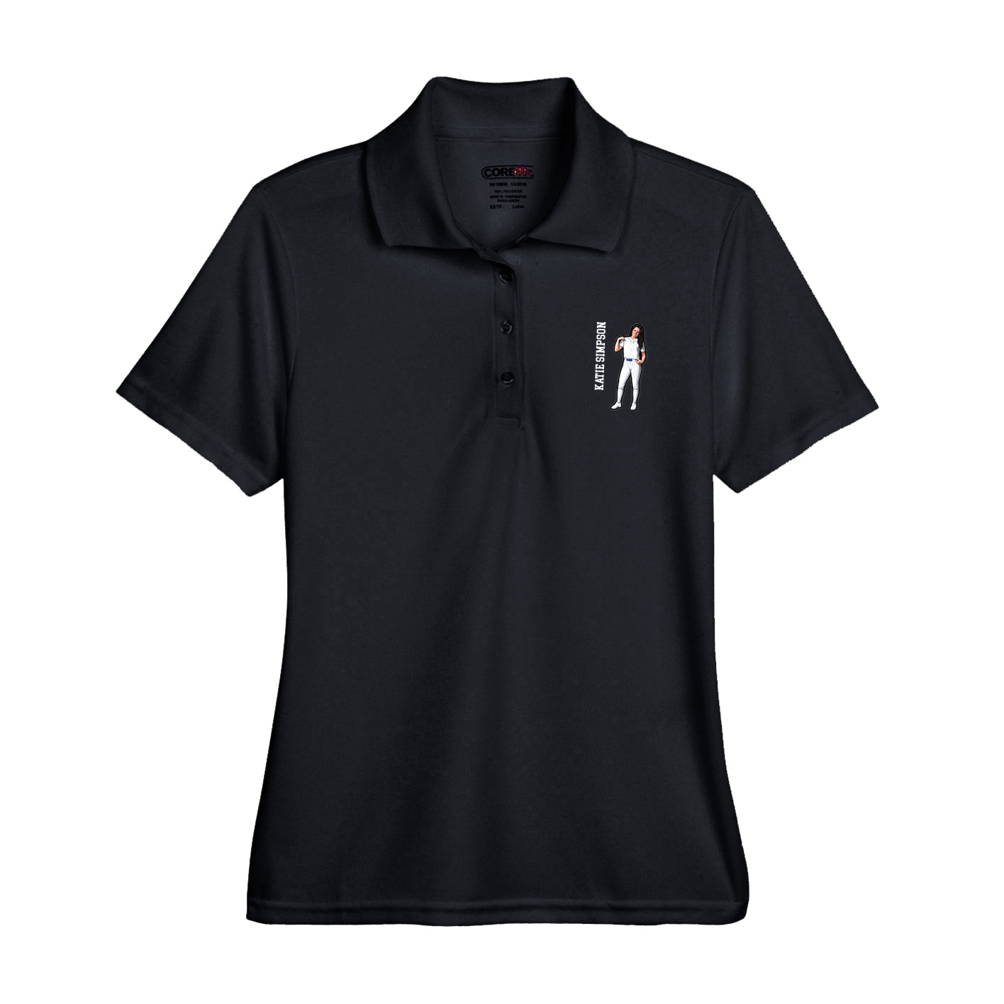 Womens Performance Polo — Name Vertical in Black