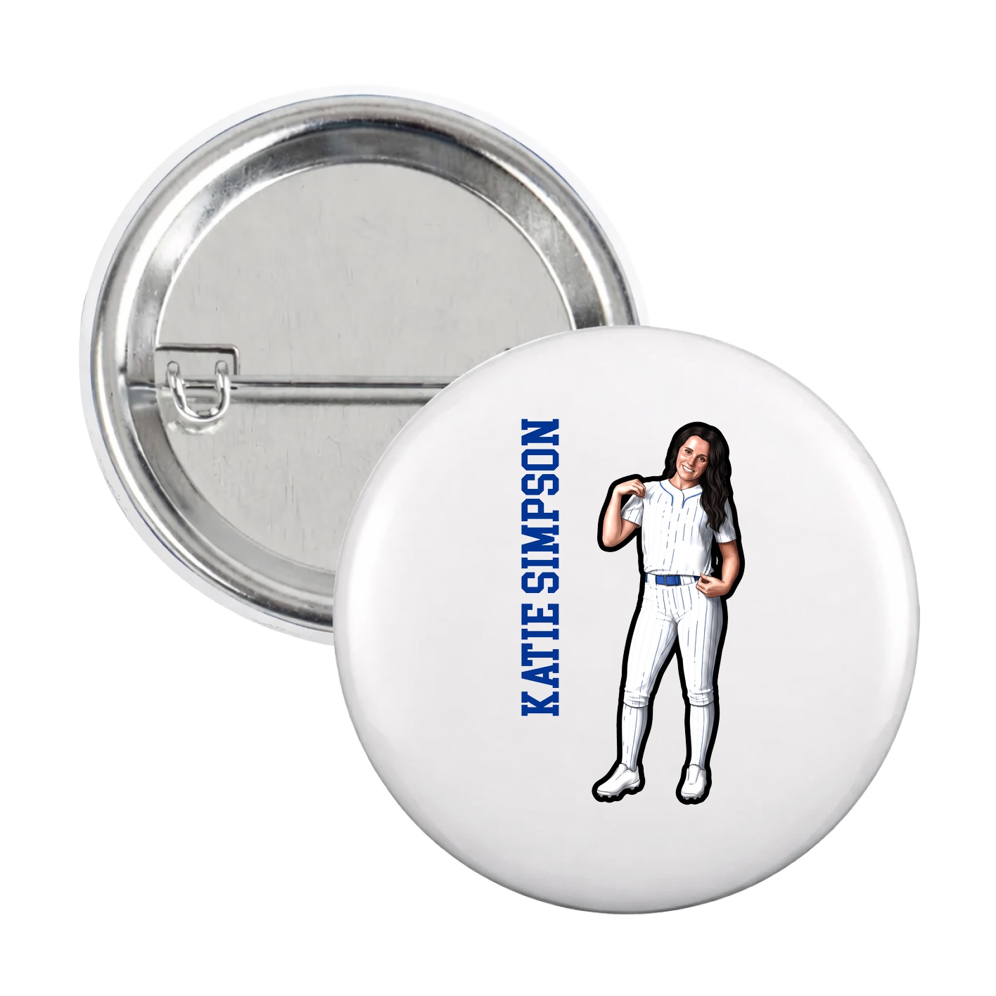 Game Day Button — Name Vertical in White