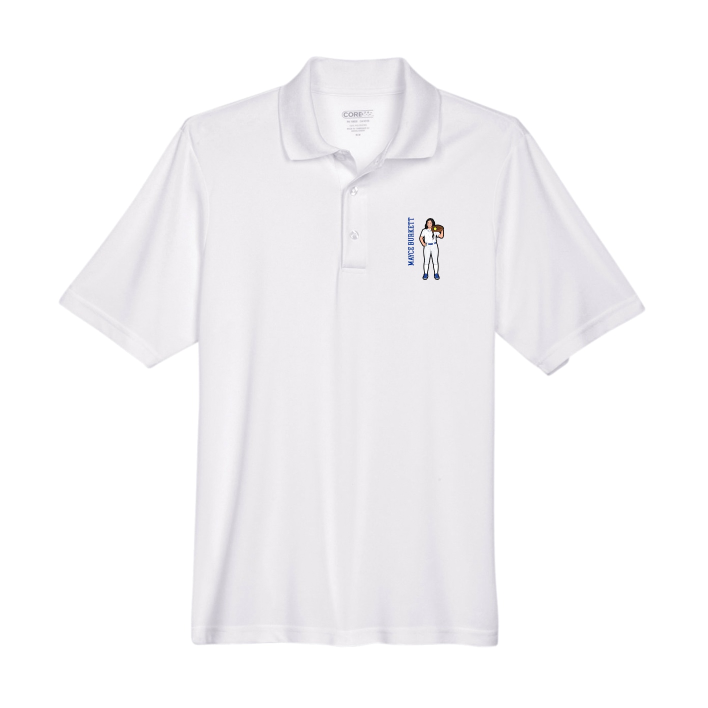 Performance Polo — Name Vertical in White