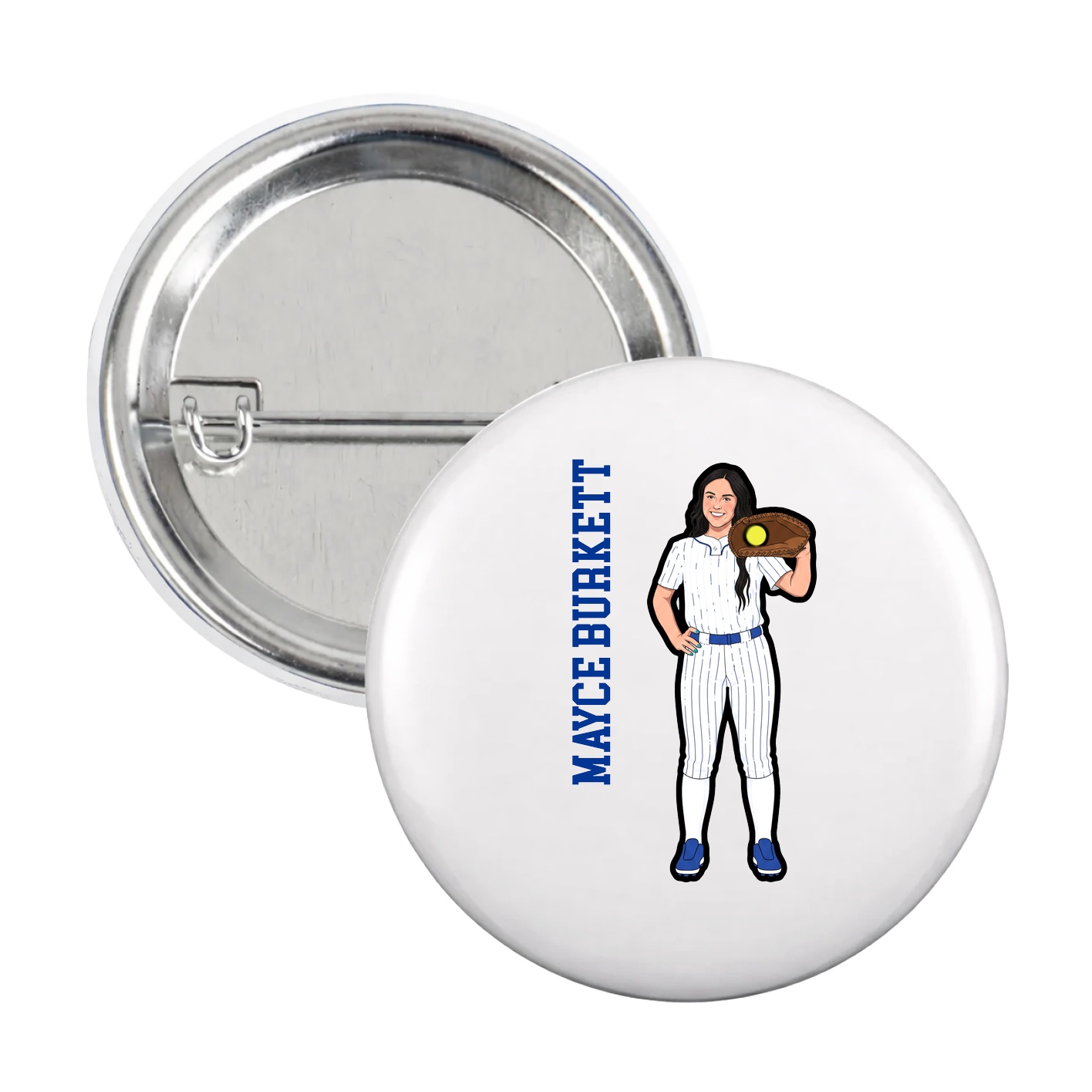 Game Day Button — Name Vertical in White