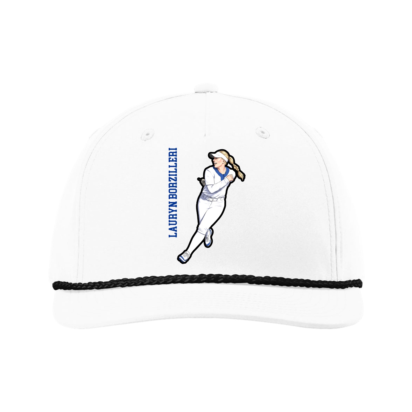 Five-Panel Classic Rope Cap — Name Vertical in White