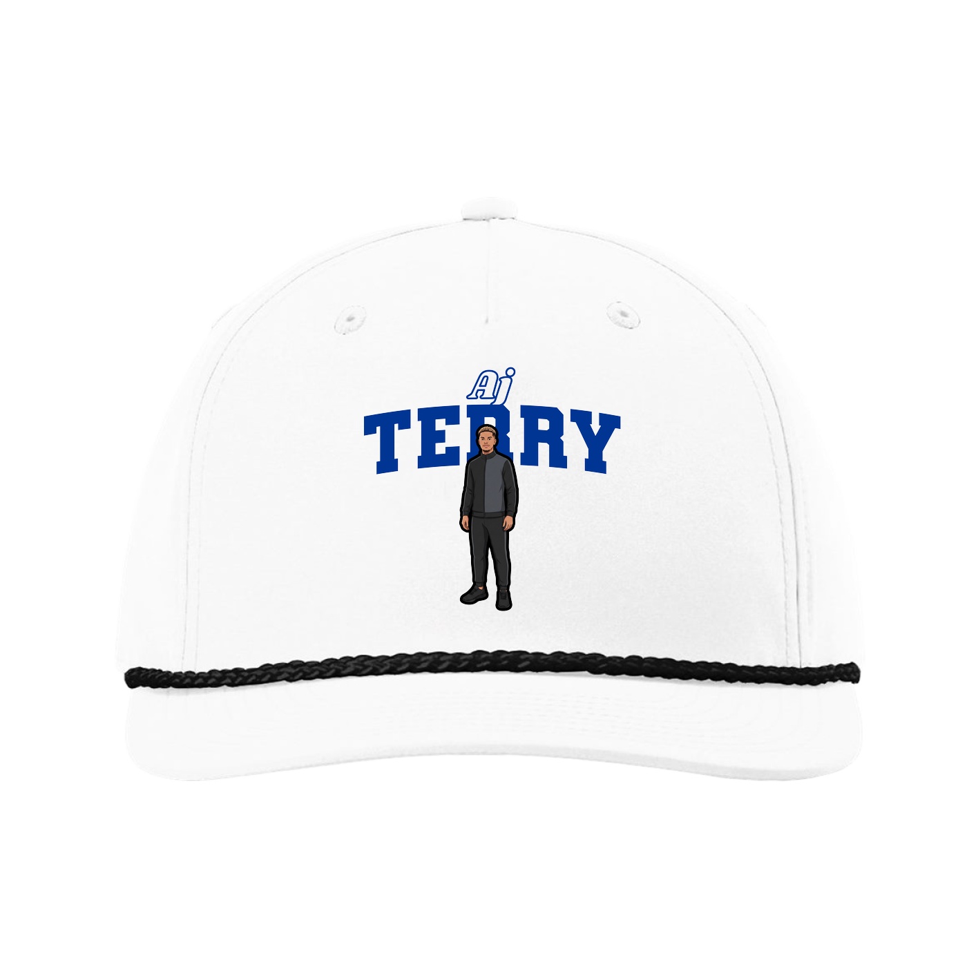 Five-Panel Classic Rope Cap — Name Arch in White
