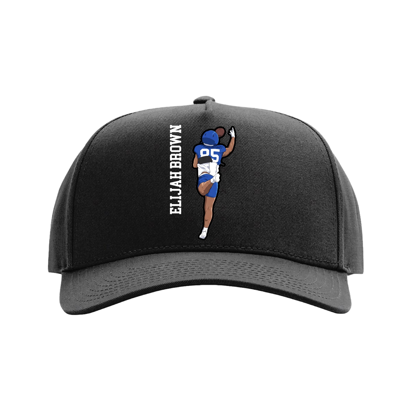 Full Fabric Five-Panel Champ Cap — Name Vertical in Black