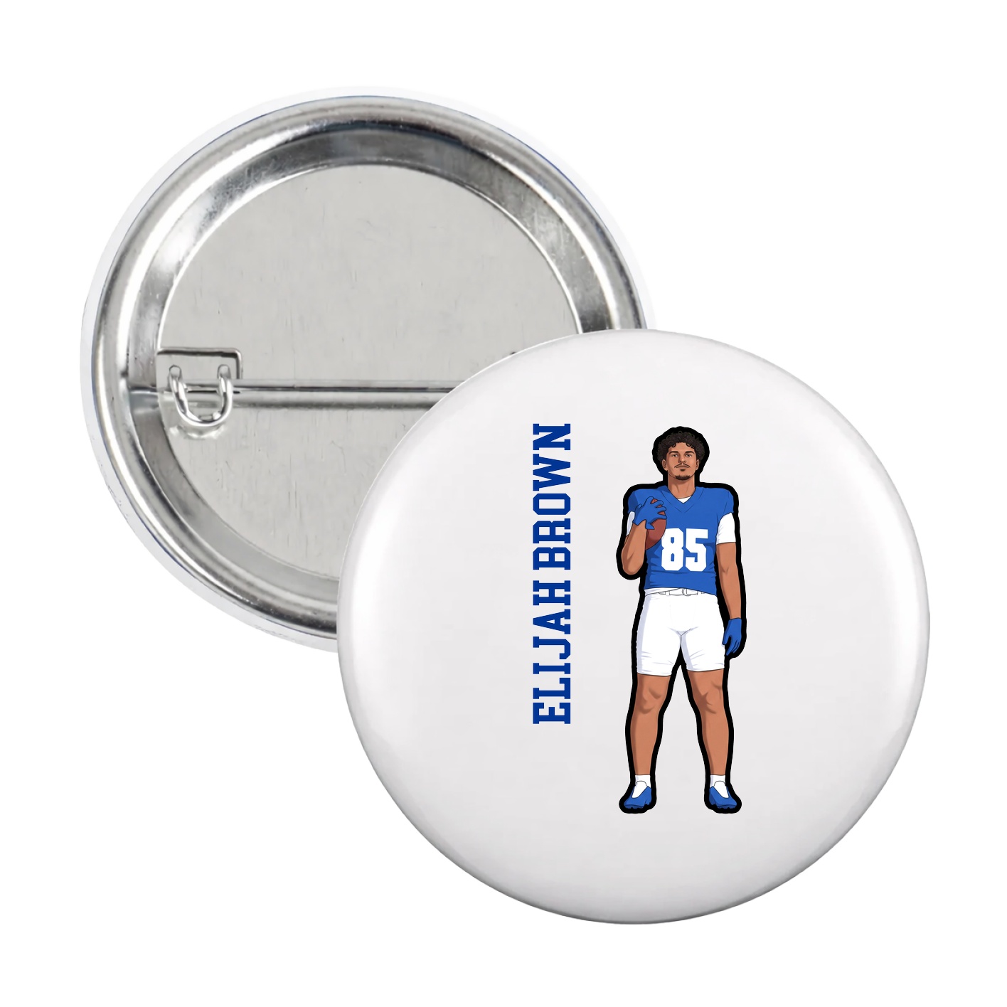 Game Day Button — Name Vertical in White