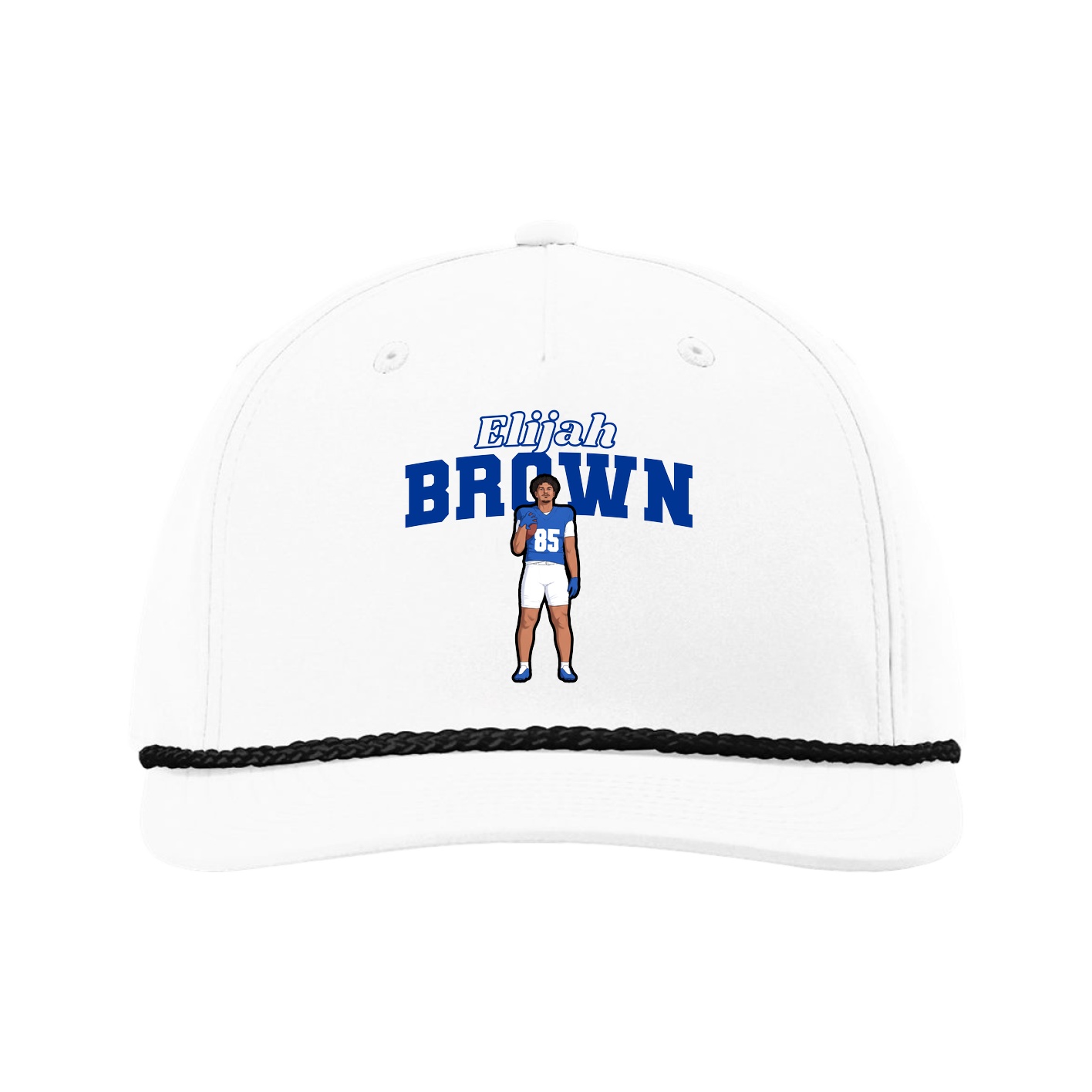 Five-Panel Classic Rope Cap — Name Arch in White