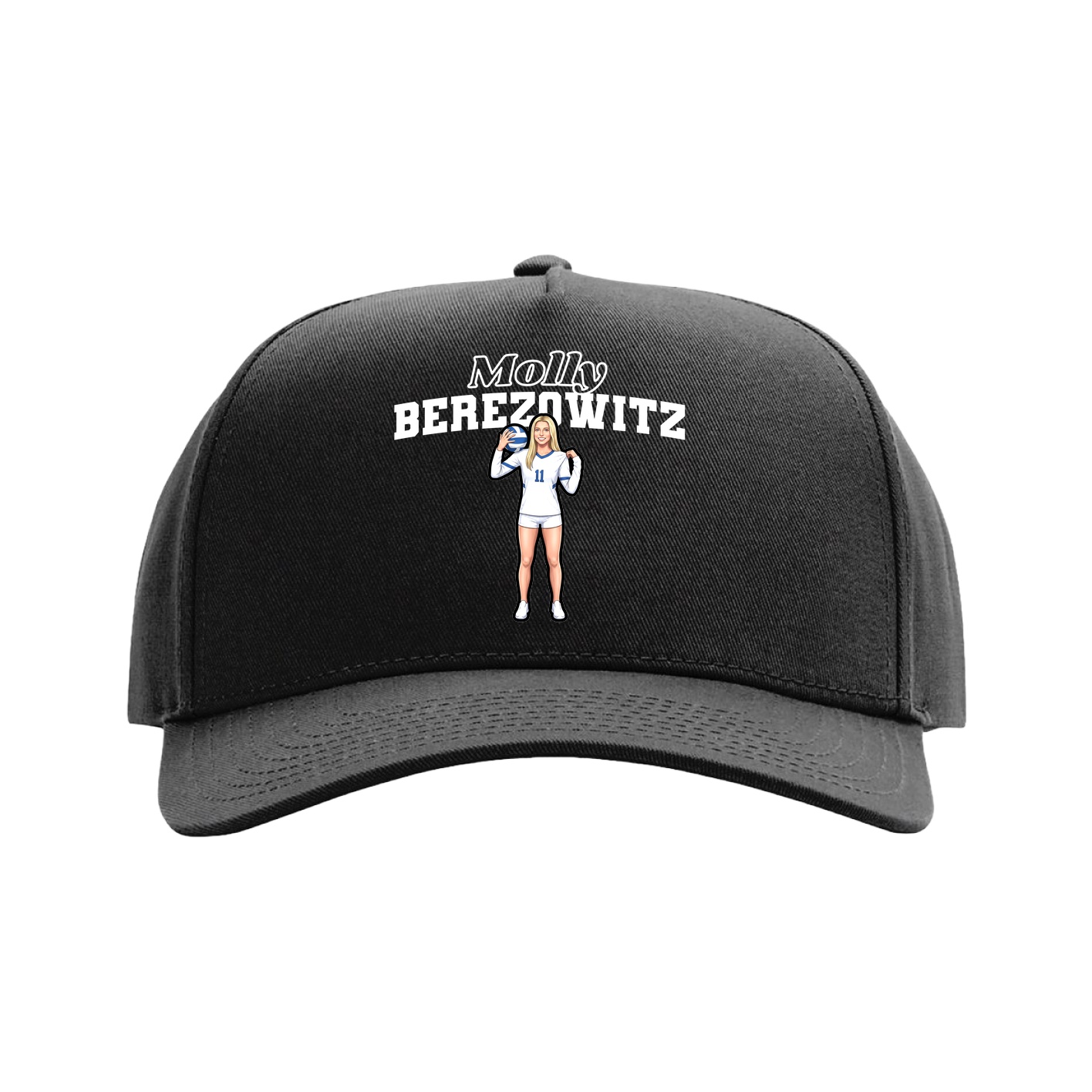 Full Fabric Five-Panel Champ Cap — Name Arch in Black