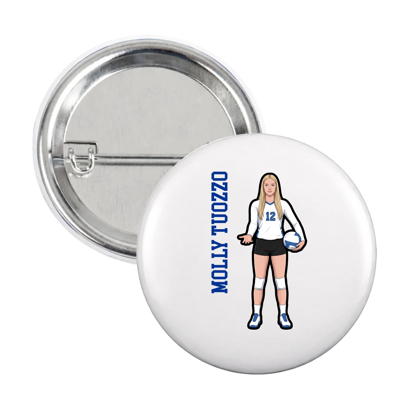 Game Day Button — Name Vertical in White