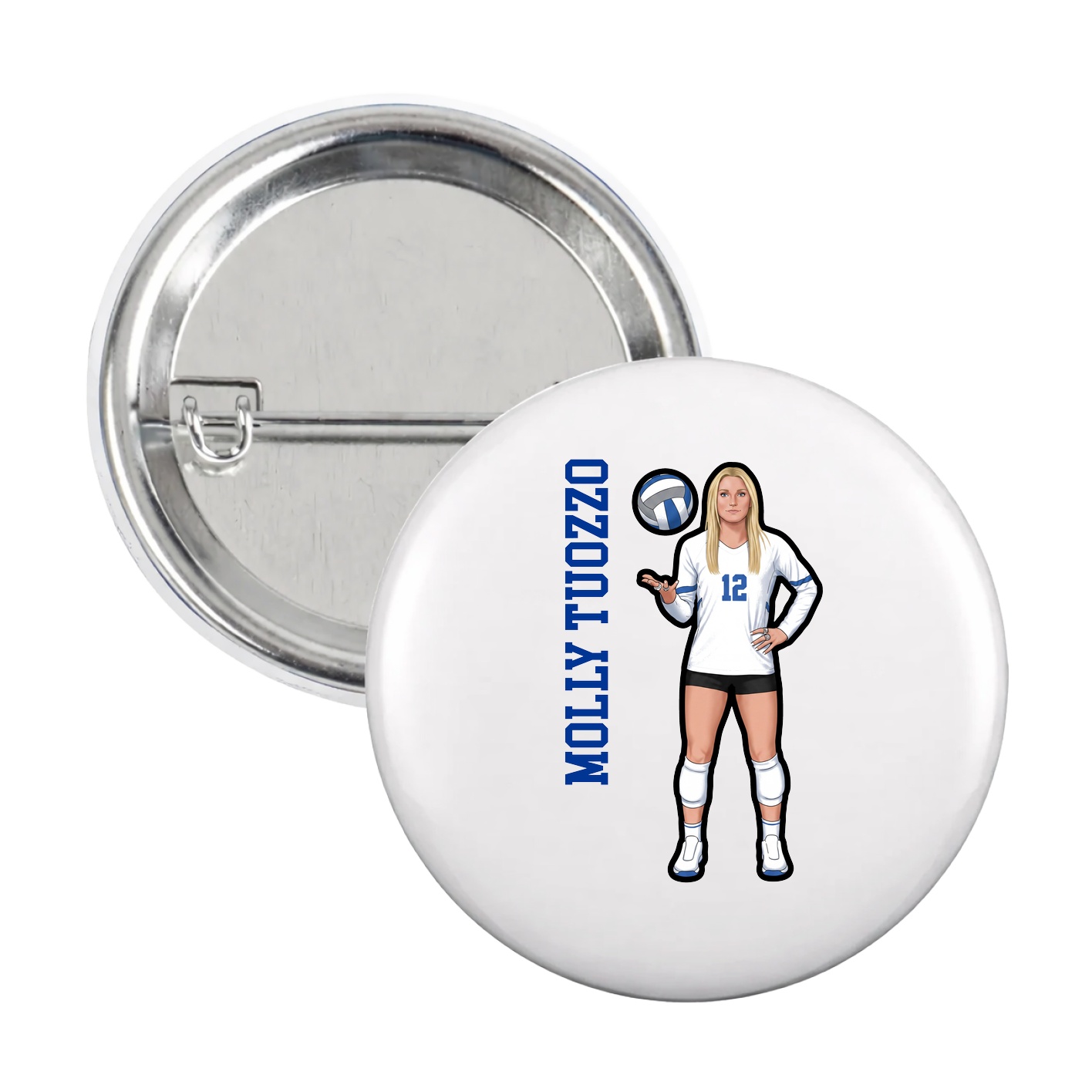Game Day Button — Name Vertical in White