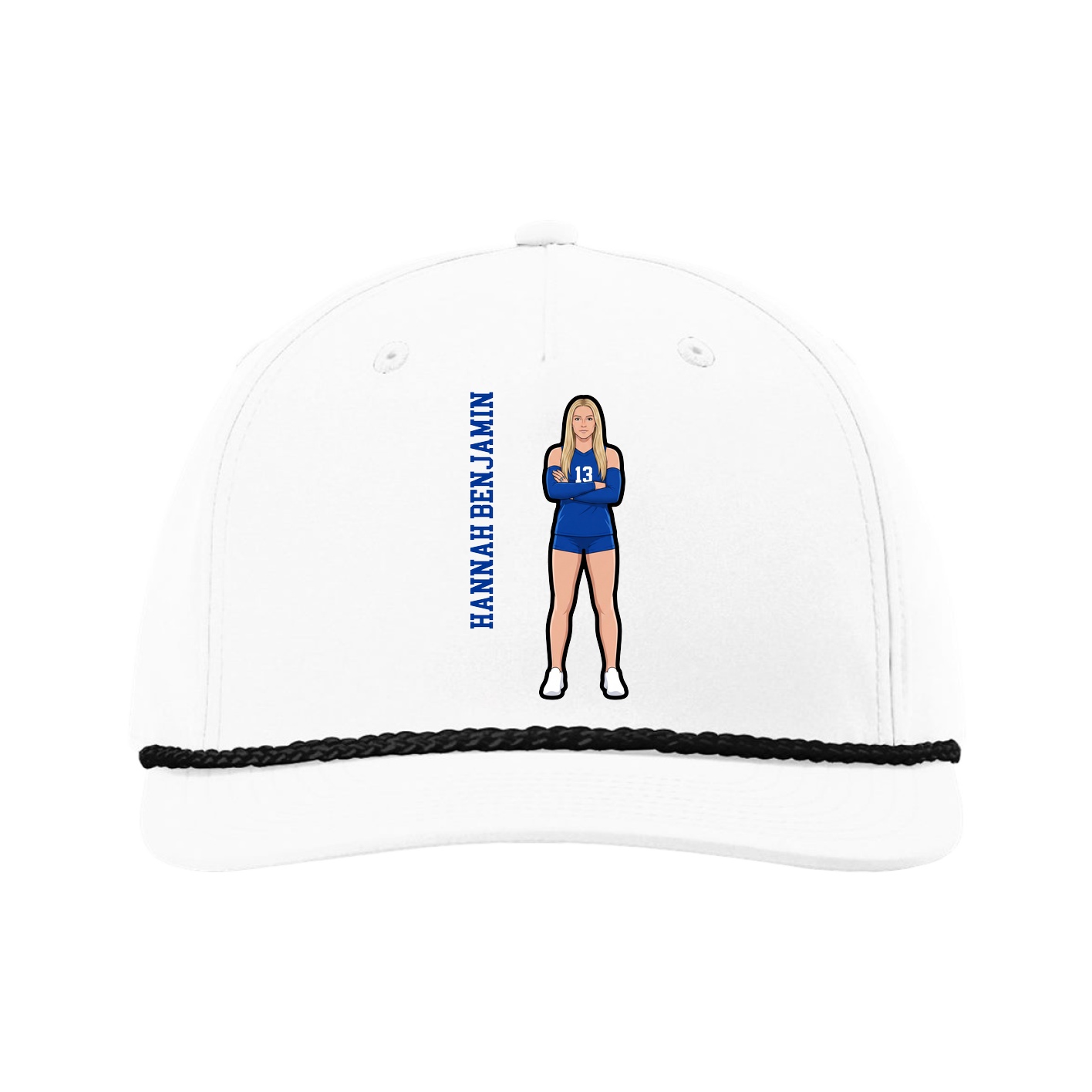 Five-Panel Classic Rope Cap — Name Vertical in White