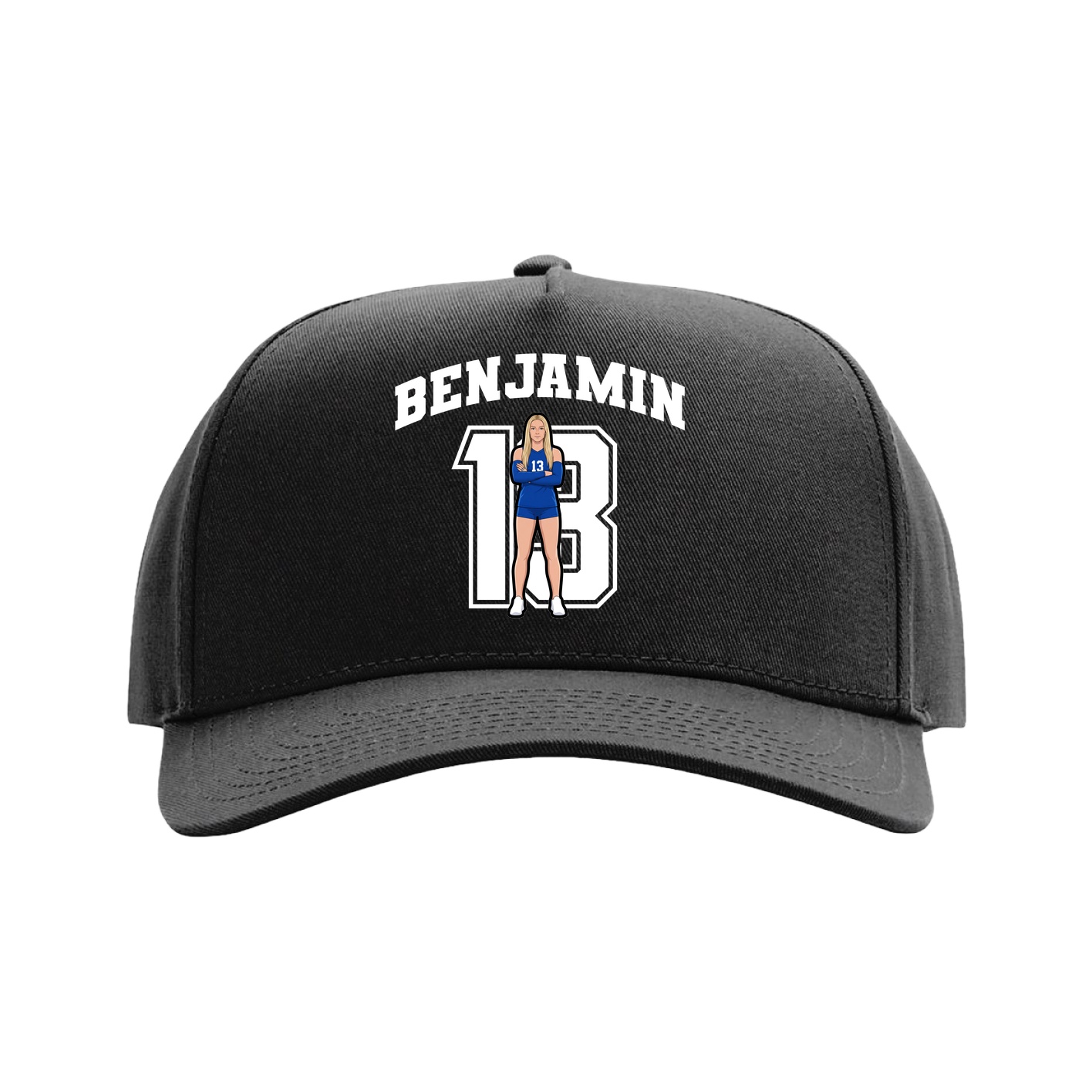 Full Fabric Five-Panel Champ Cap — Number in Black