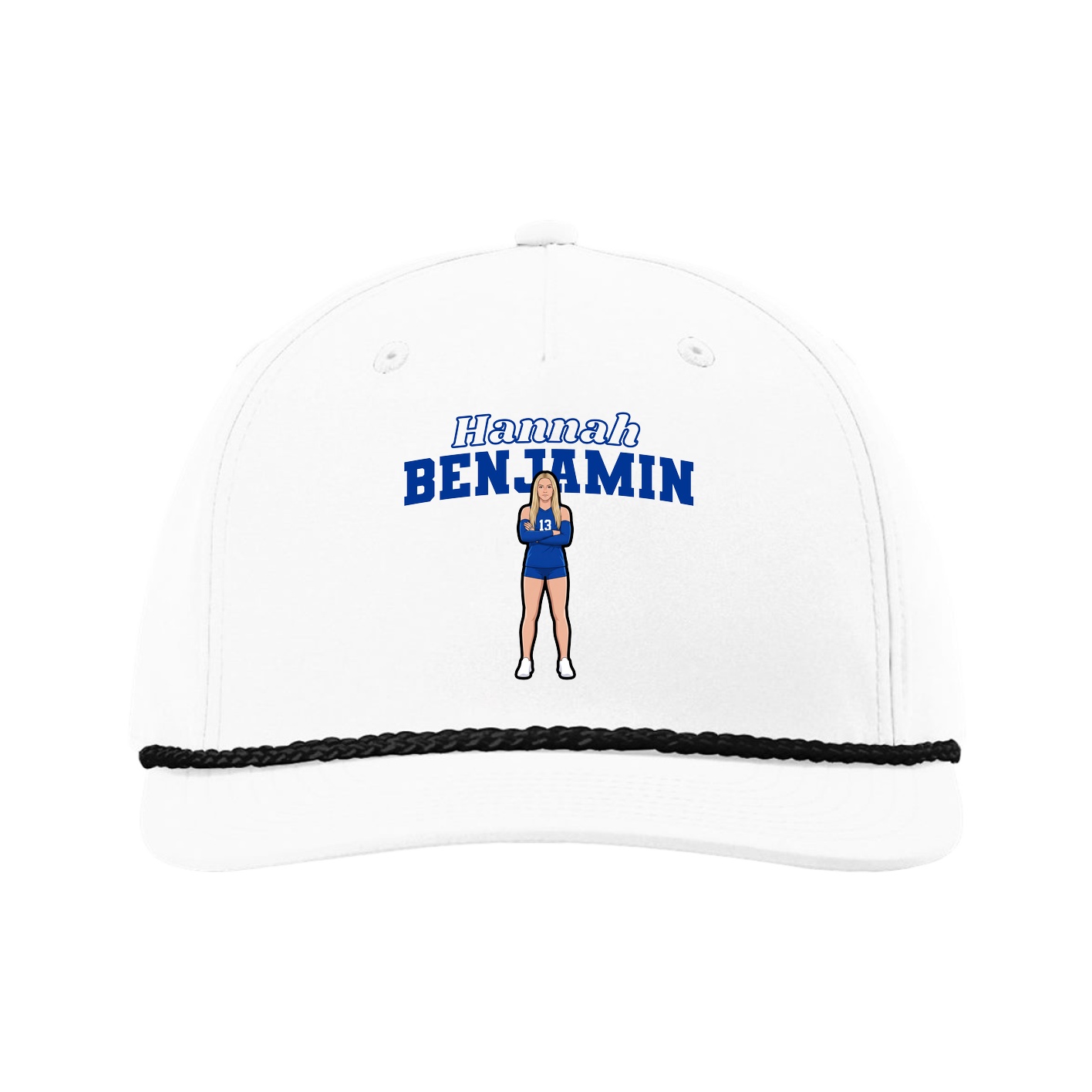 Five-Panel Classic Rope Cap — Name Arch in White