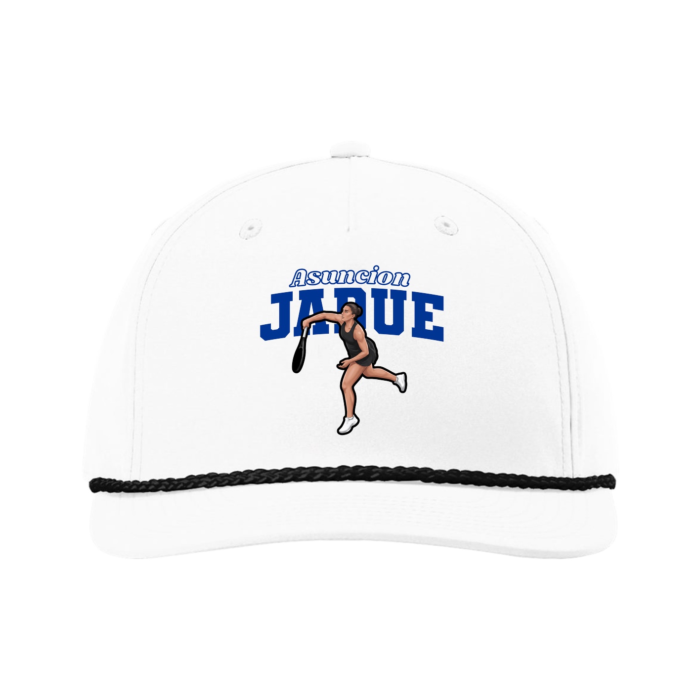 Five-Panel Classic Rope Cap — Name Arch in White