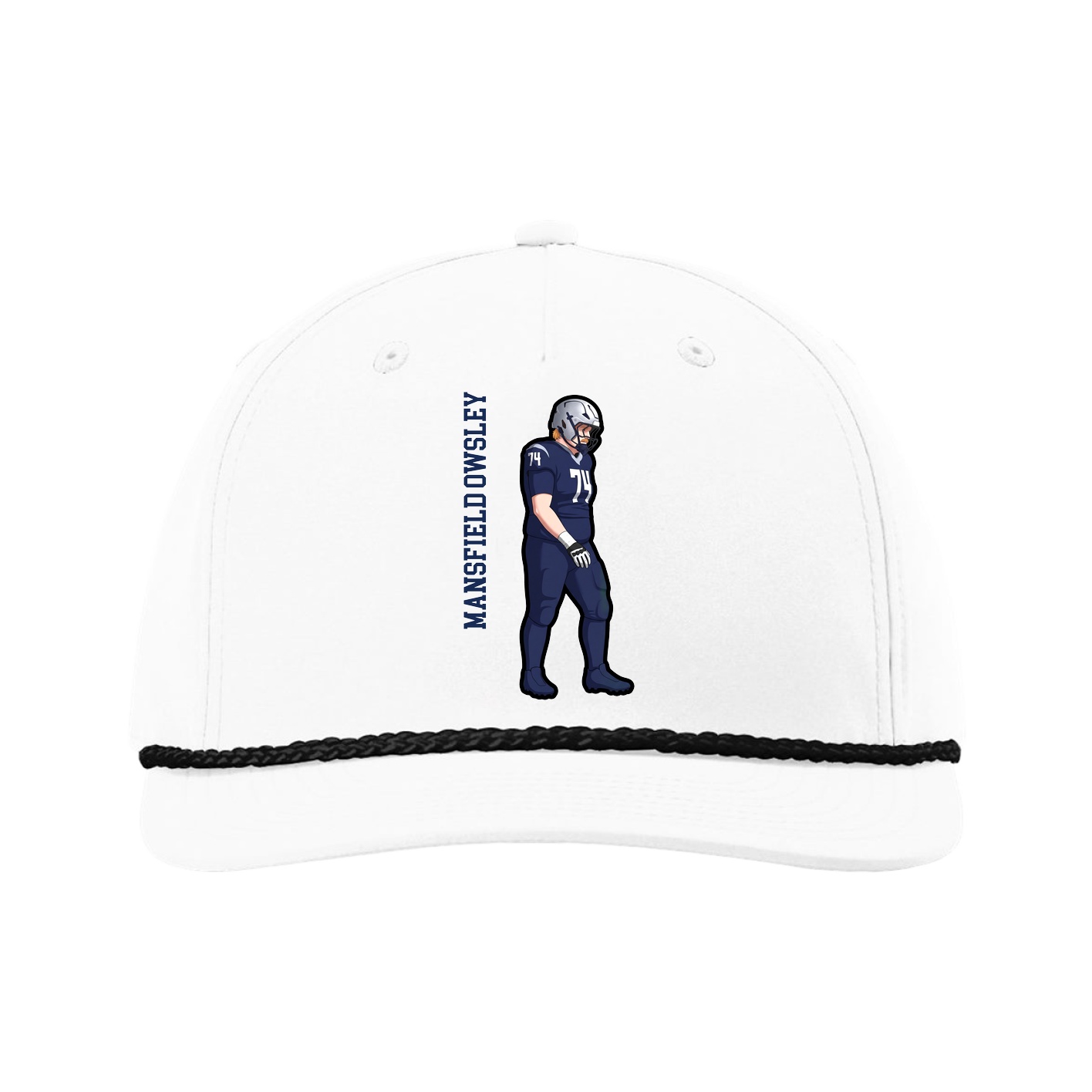 Five-Panel Classic Rope Cap — Name Vertical in White