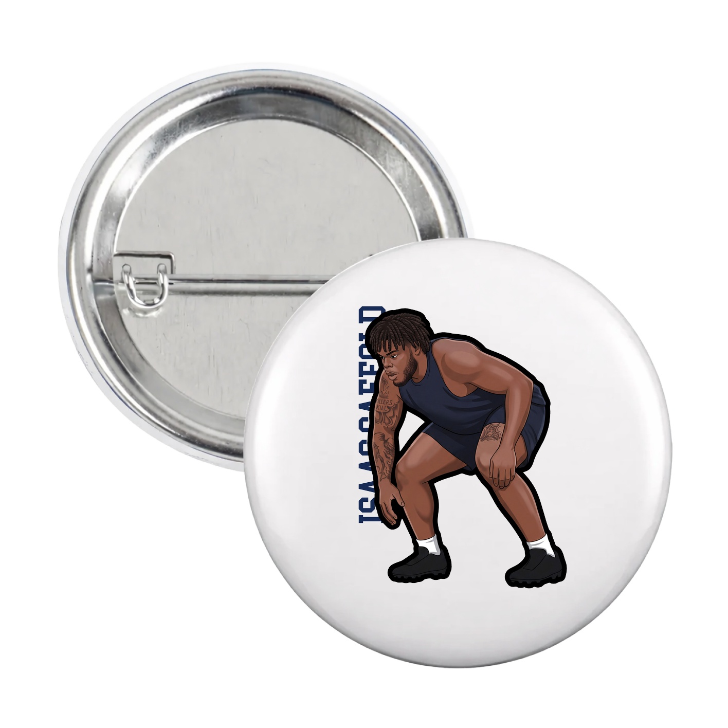 Game Day Button — Name Vertical in White