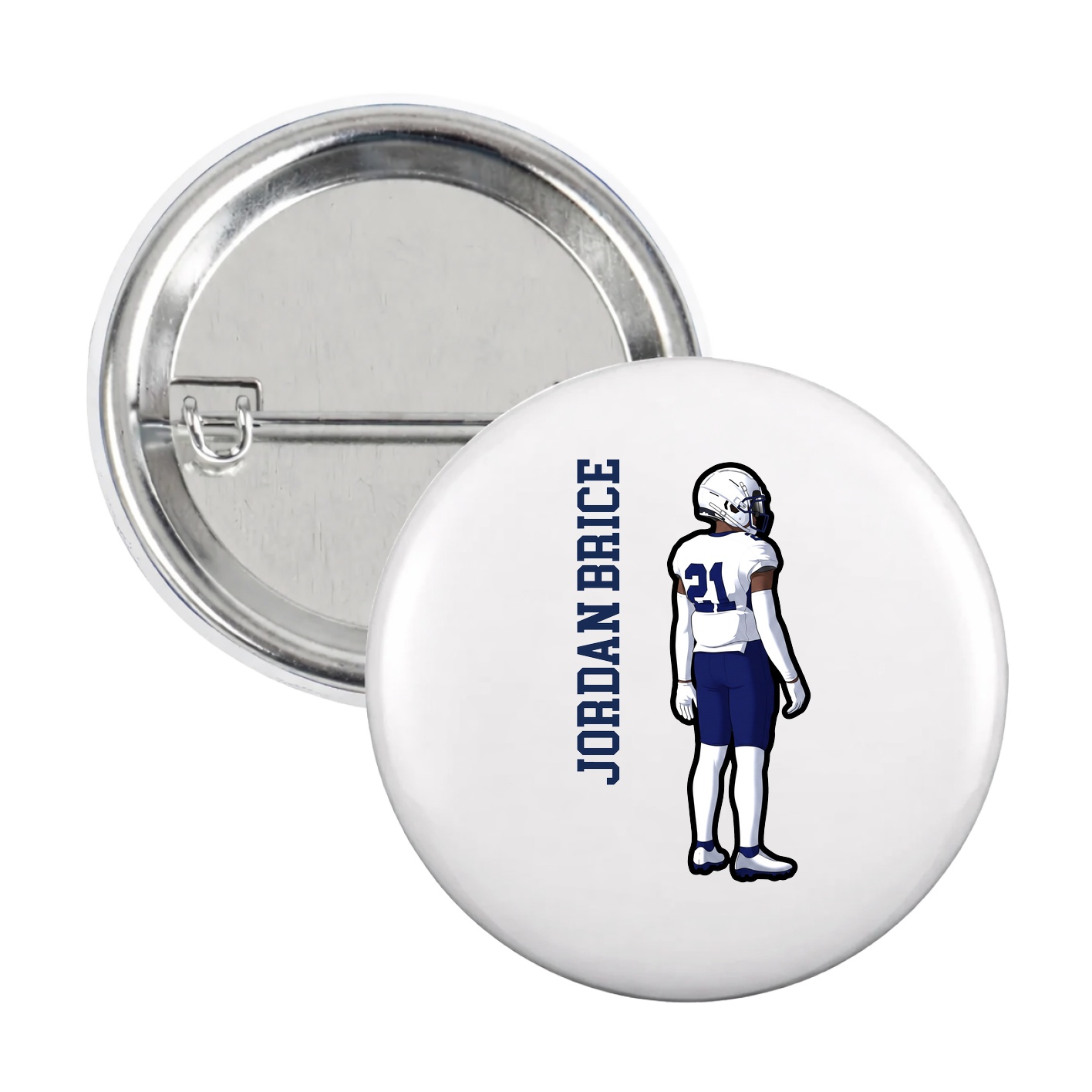Game Day Button — Name Vertical in White