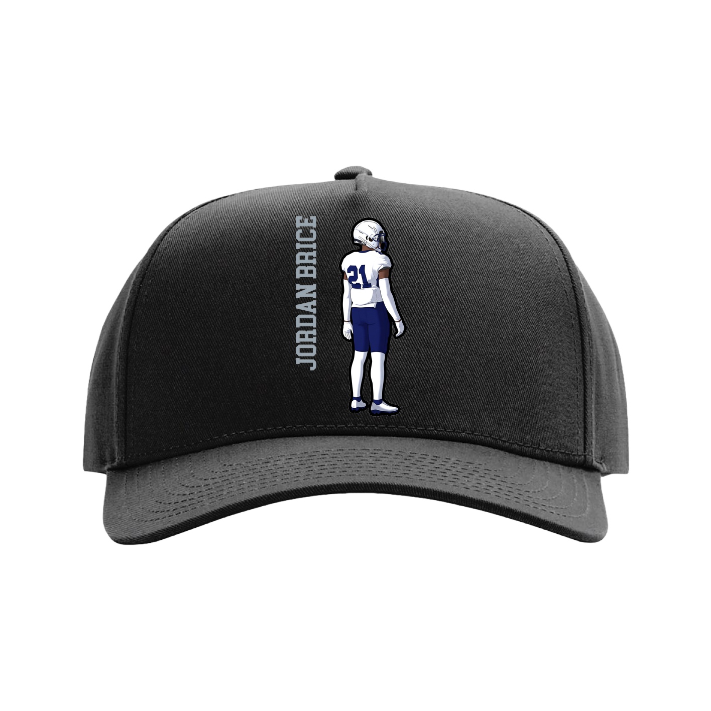 Full Fabric Five-Panel Champ Cap — Name Vertical in Black