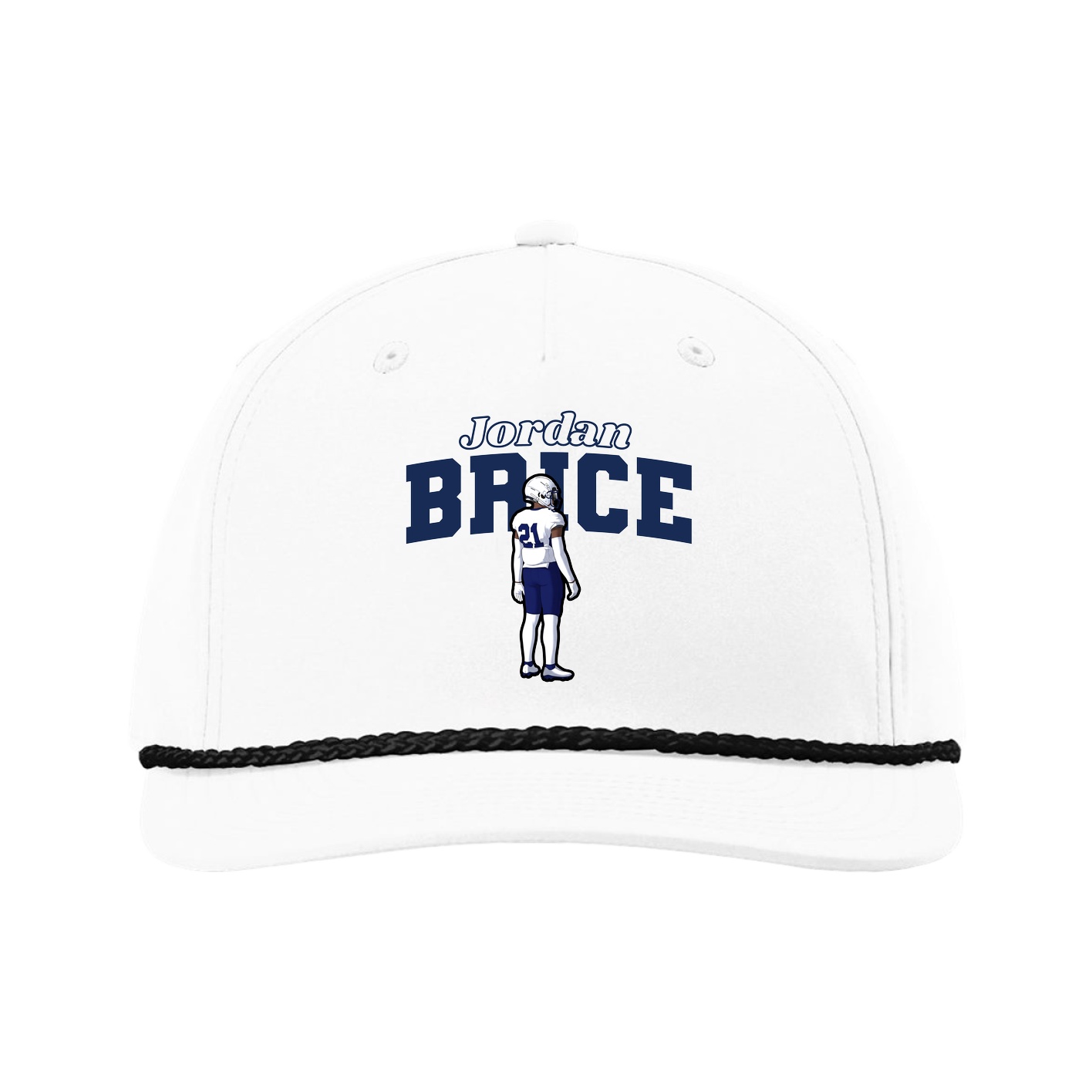 Five-Panel Classic Rope Cap — Name Arch in White