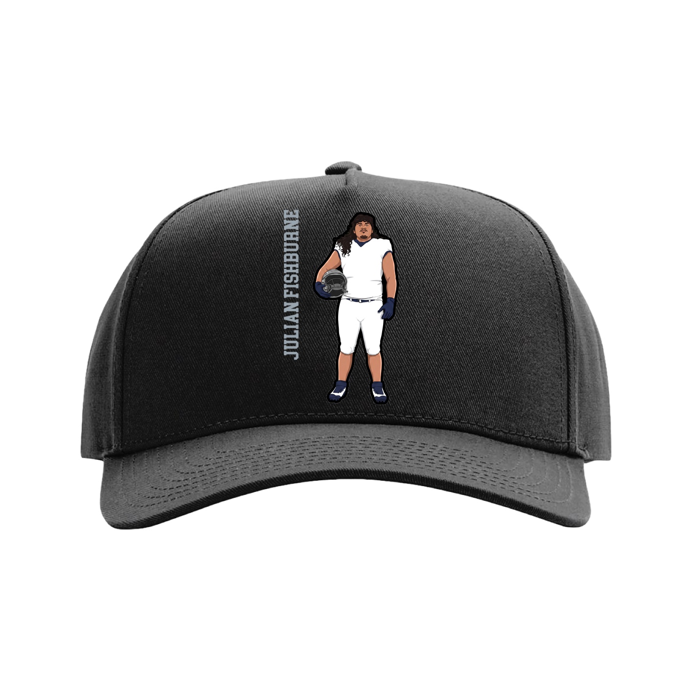 Full Fabric Five-Panel Champ Cap — Name Vertical in Black