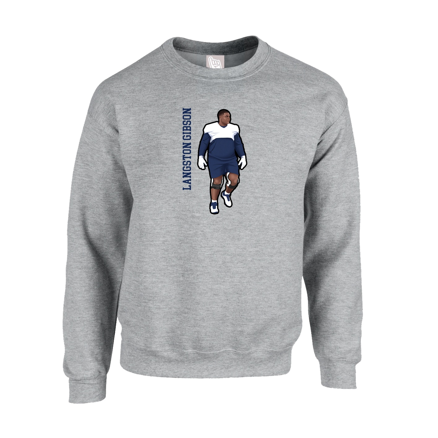 Fleece Crew — Name Vertical in Grey