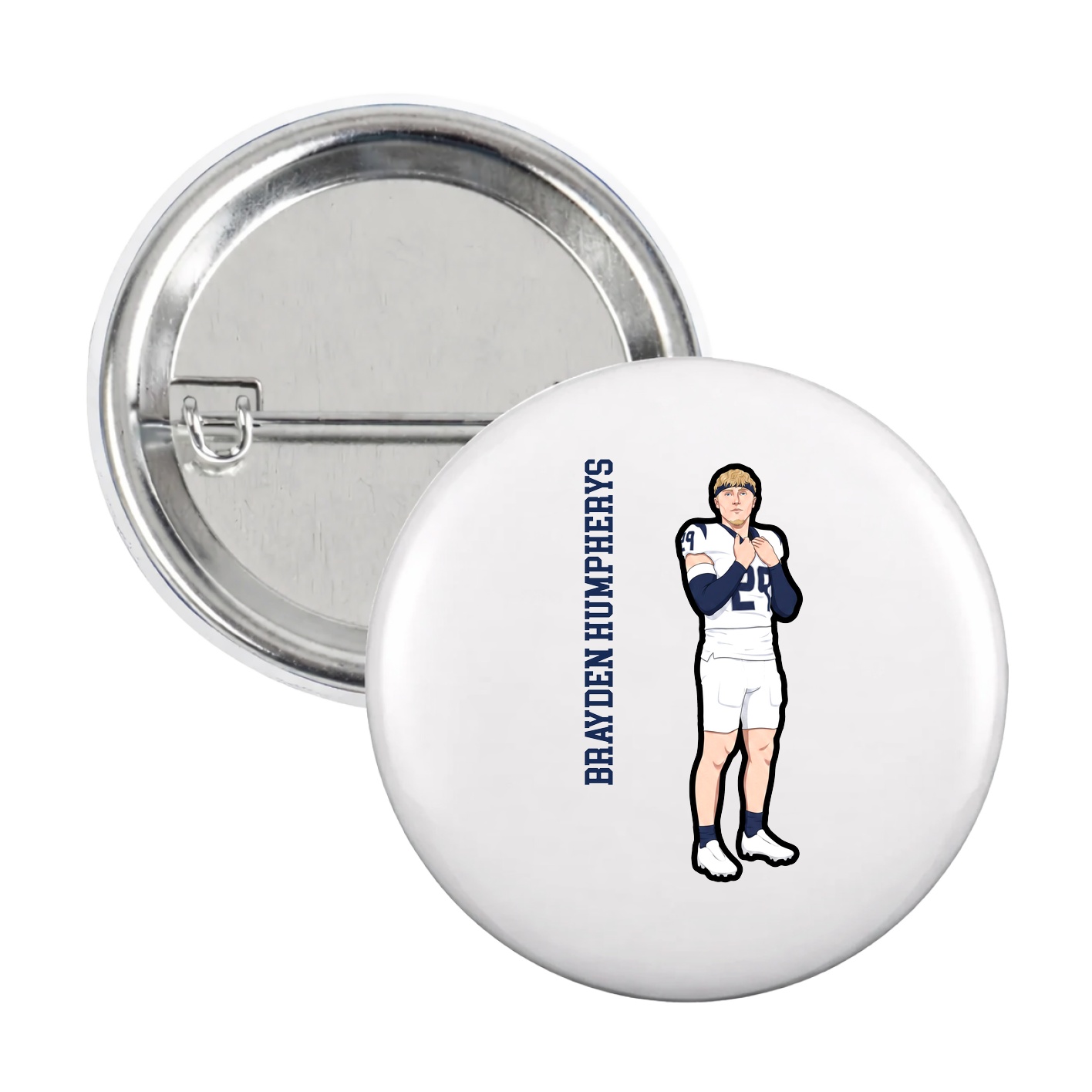 Game Day Button — Name Vertical in White