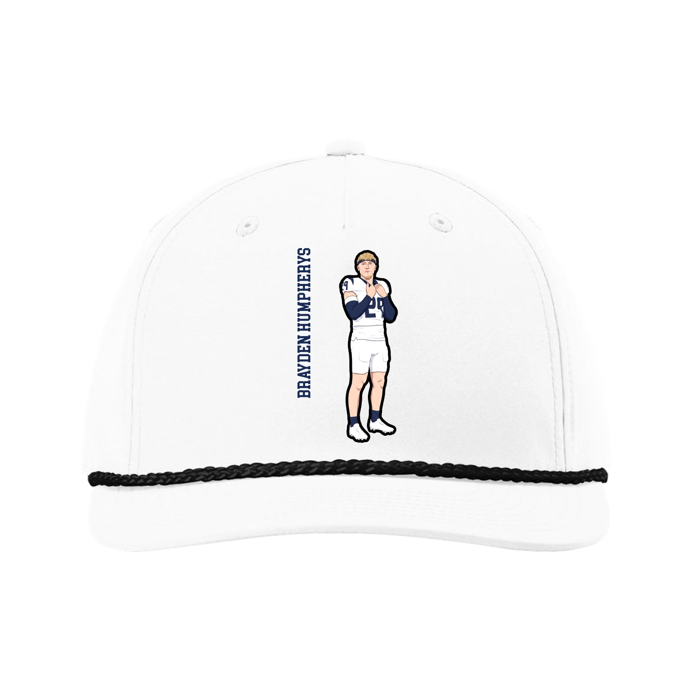 Five-Panel Classic Rope Cap — Name Vertical in White