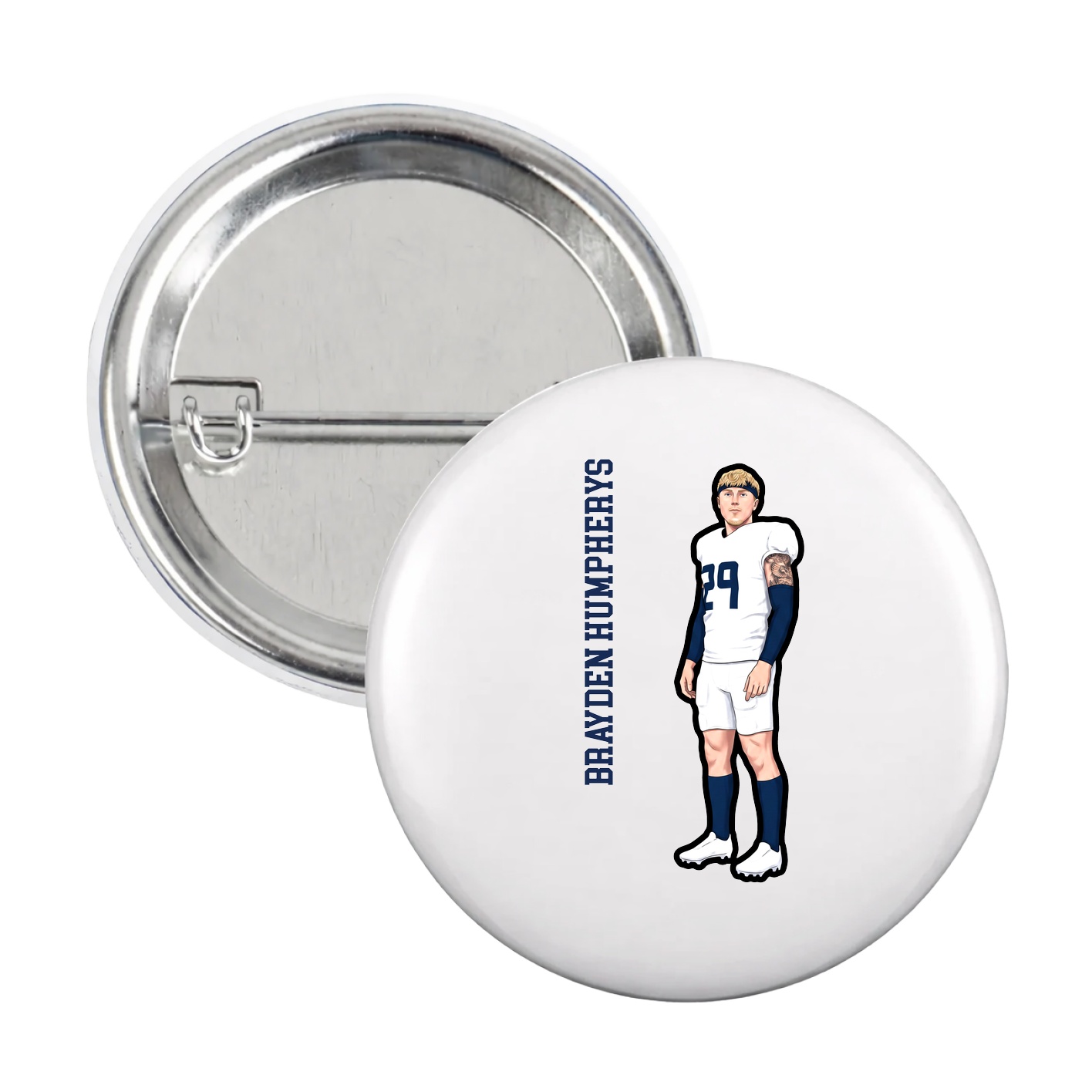 Game Day Button — Name Vertical in White