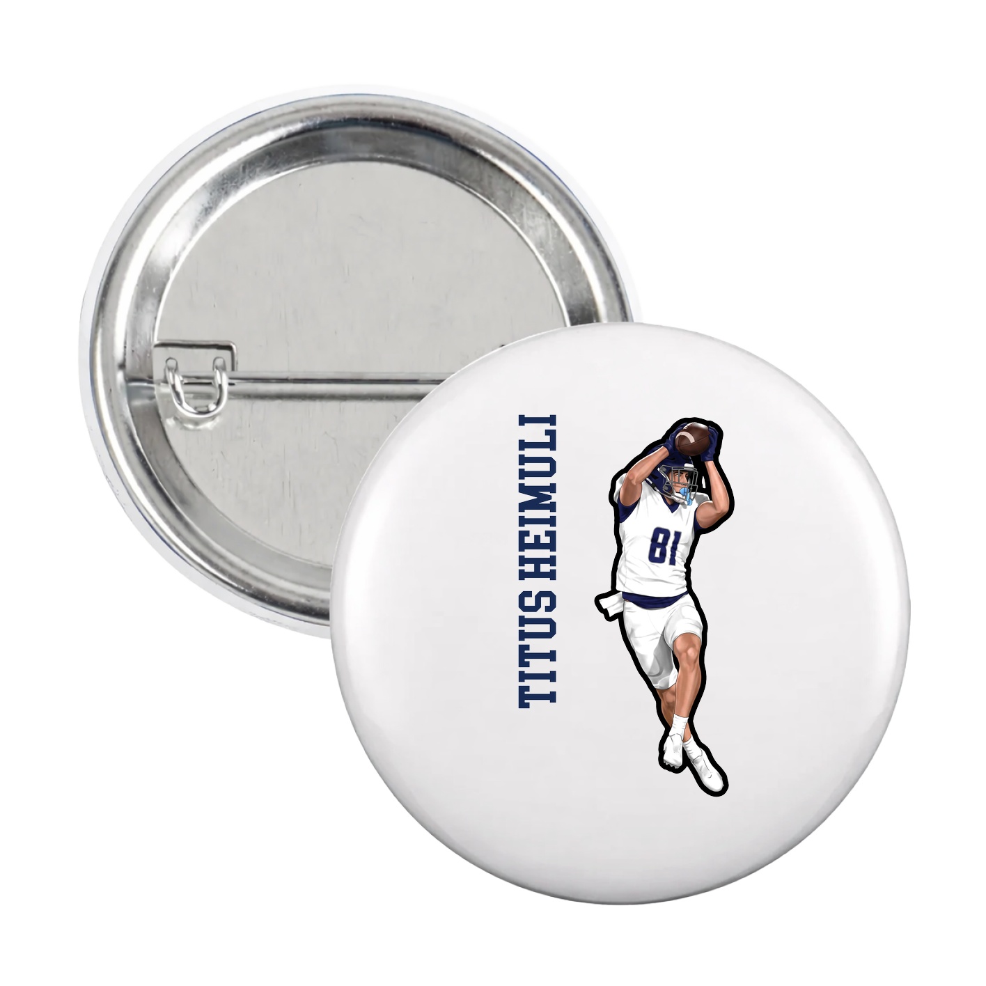 Game Day Button — Name Vertical in White