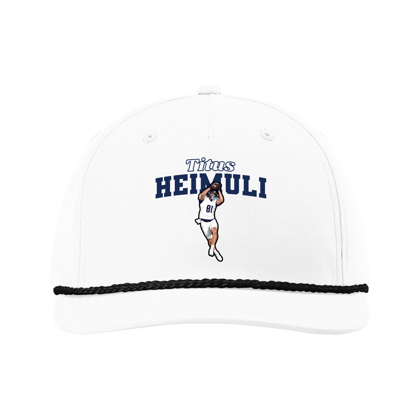Five-Panel Classic Rope Cap — Name Arch in White