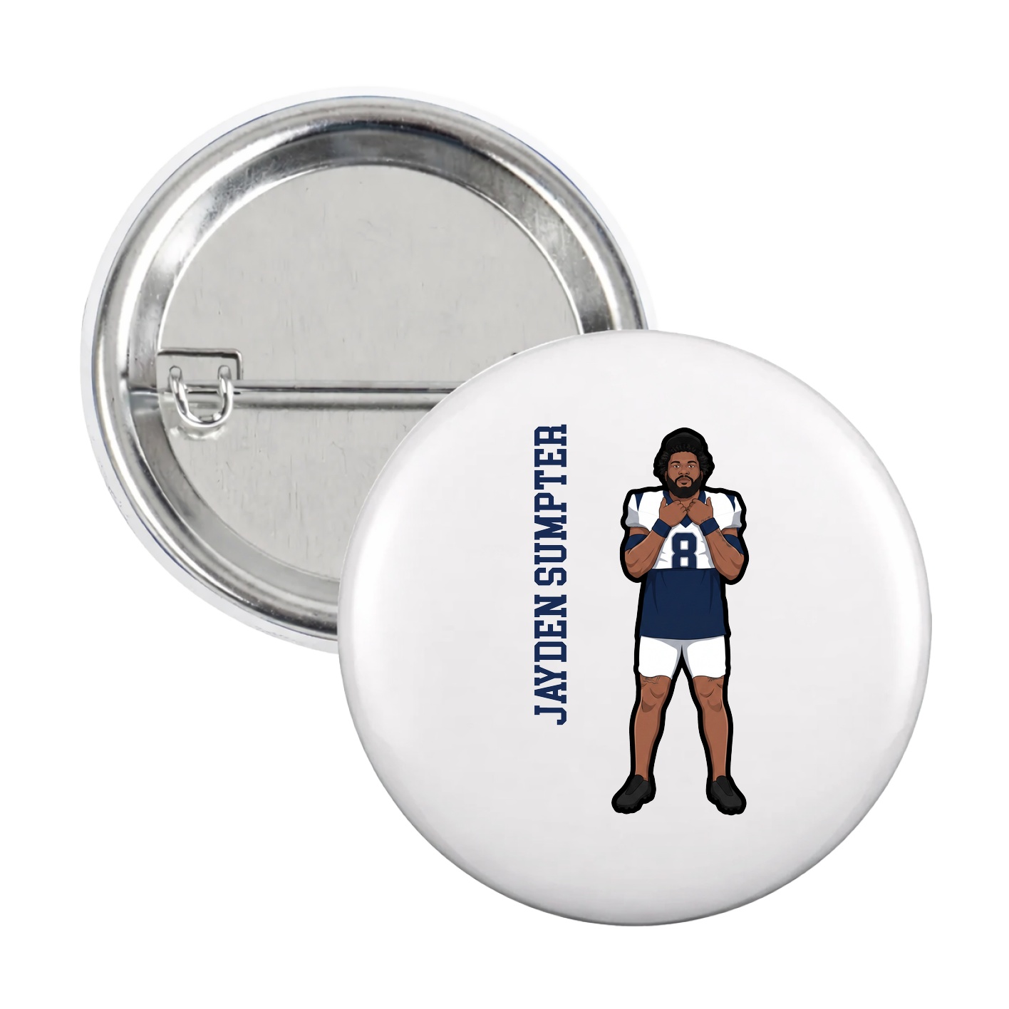 Game Day Button — Name Vertical in White