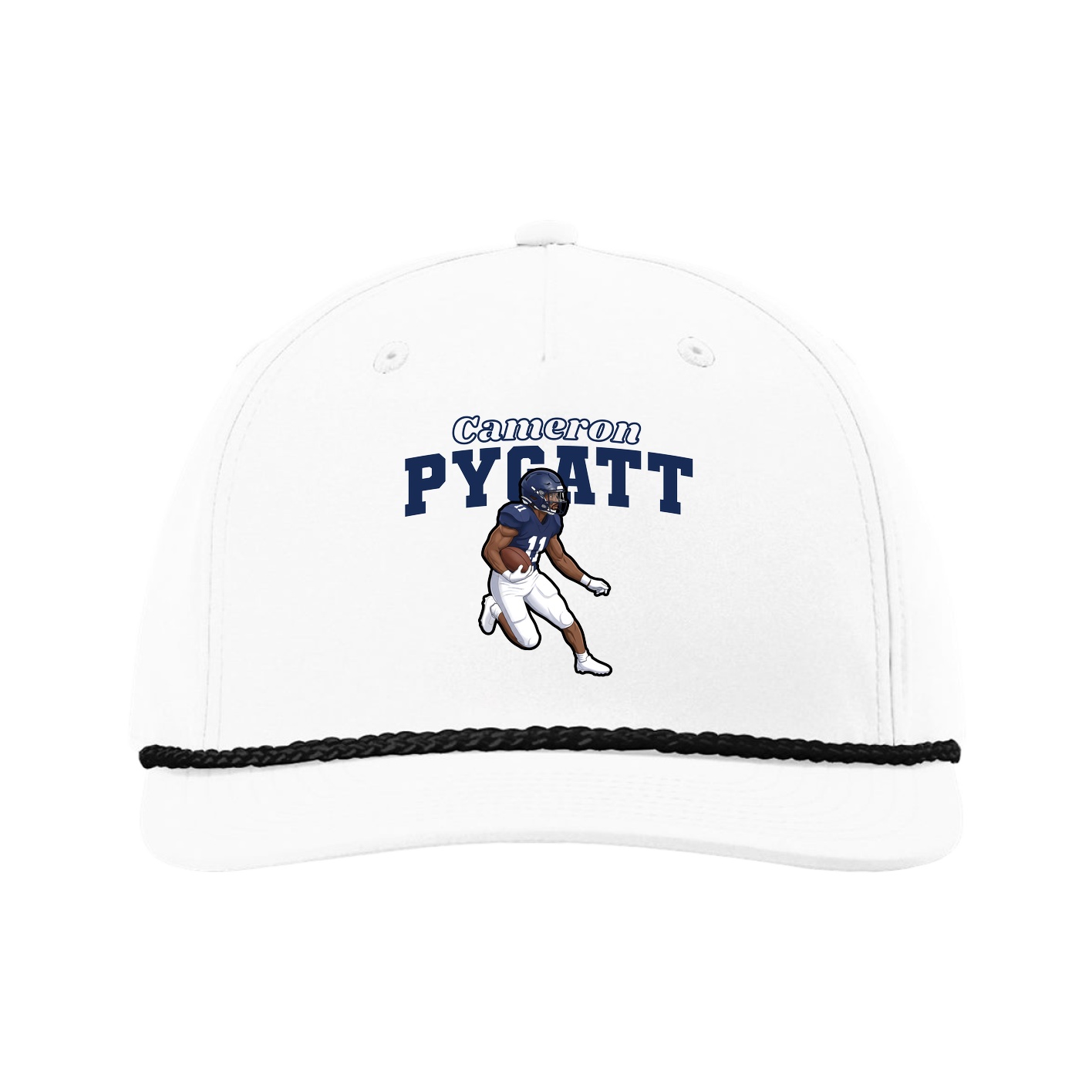 Five-Panel Classic Rope Cap — Name Arch in White