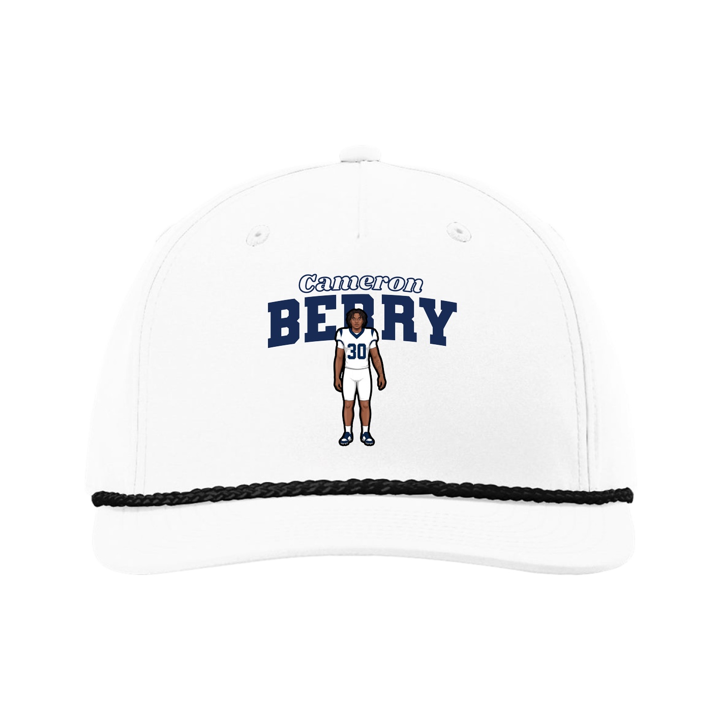 Five-Panel Classic Rope Cap — Name Arch in White