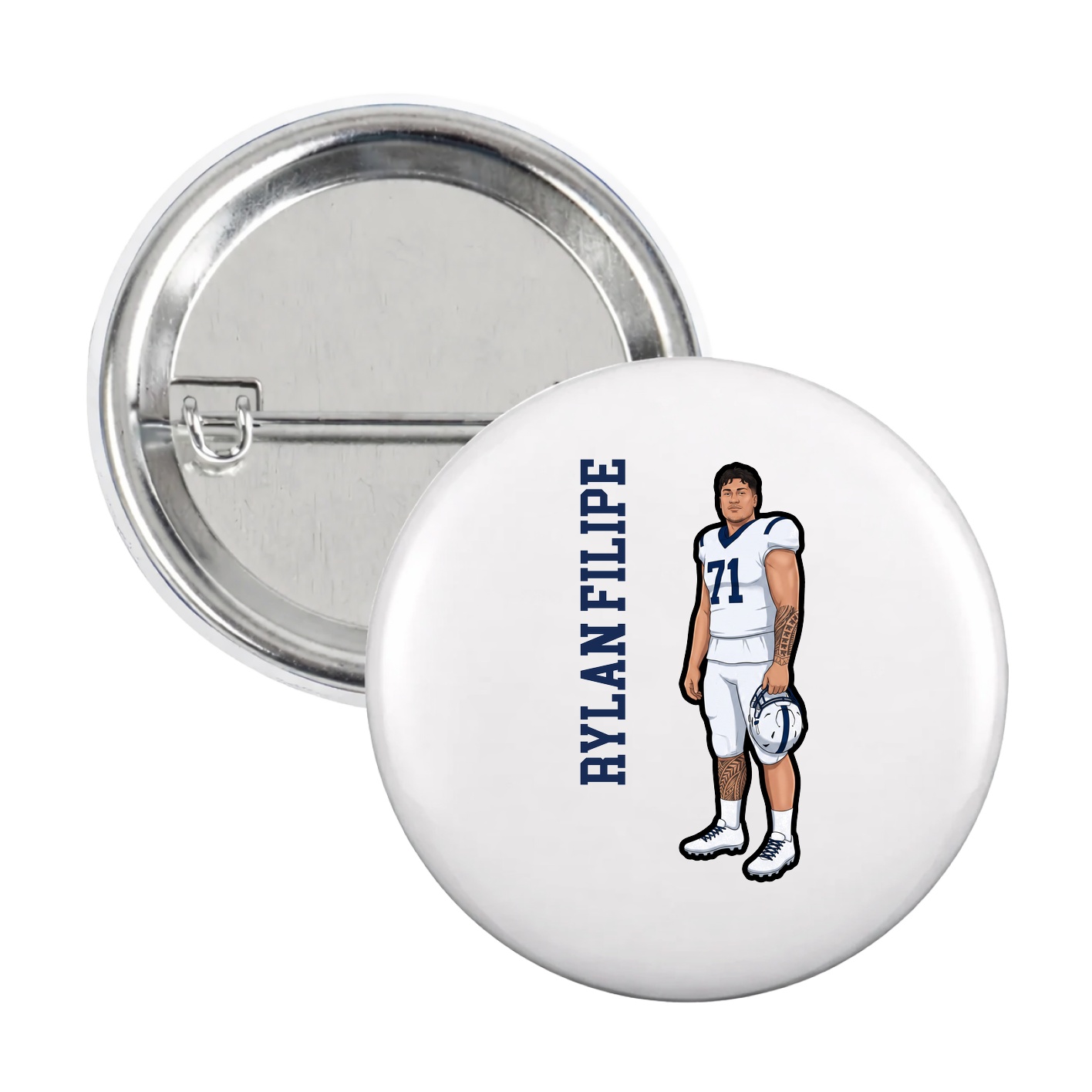 Game Day Button — Name Vertical in White